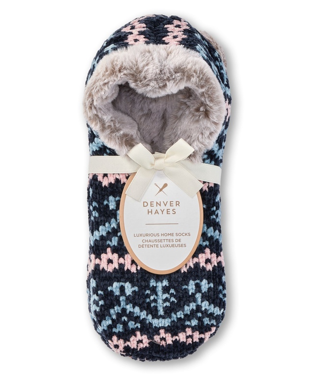 Denver Hayes Women's Nordic Velvet Chenille with Faux Fur Bootie Socks