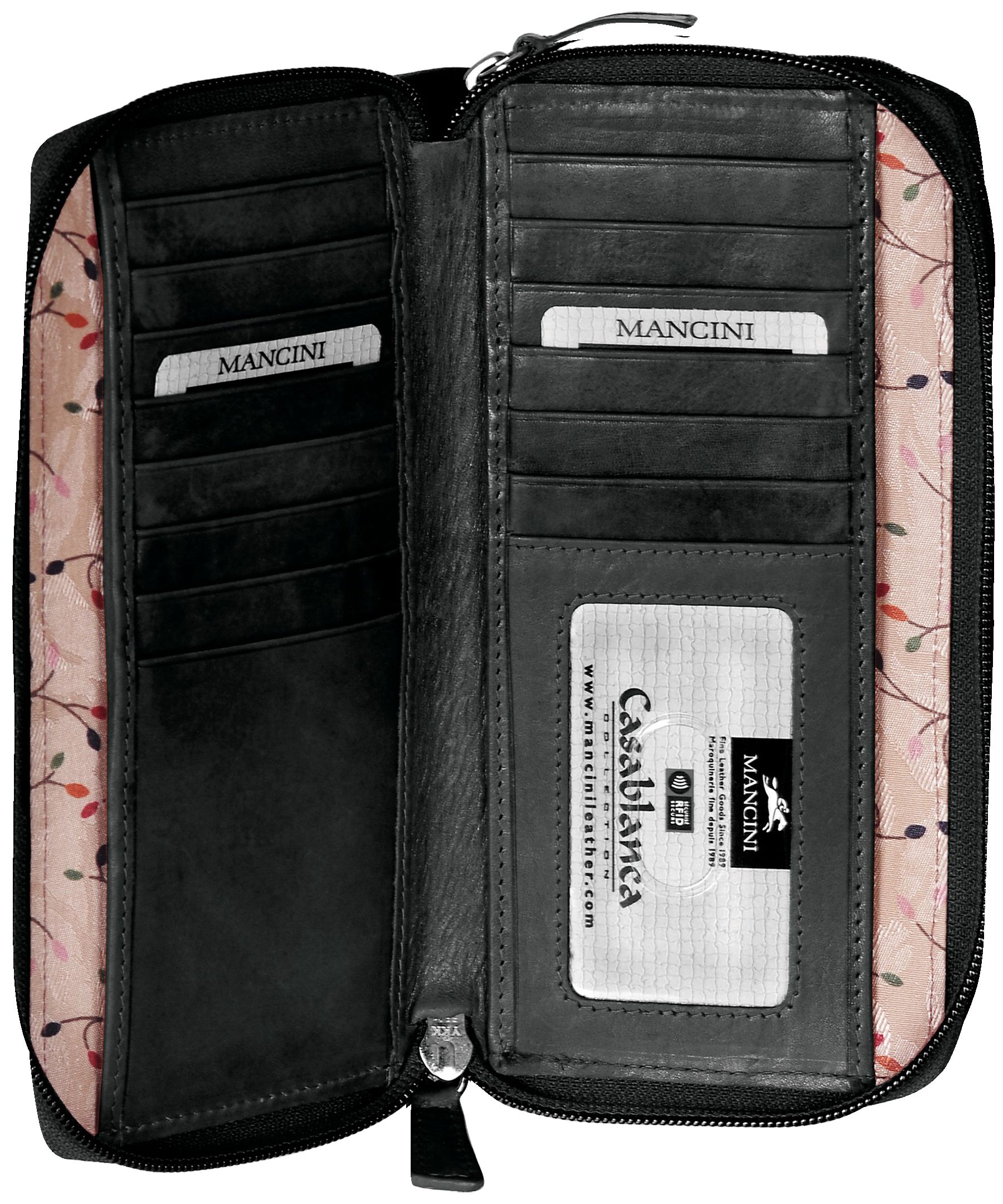 Mancini Leather Goods Unisex Casablanca RFID Secure Double Zipper Wallet