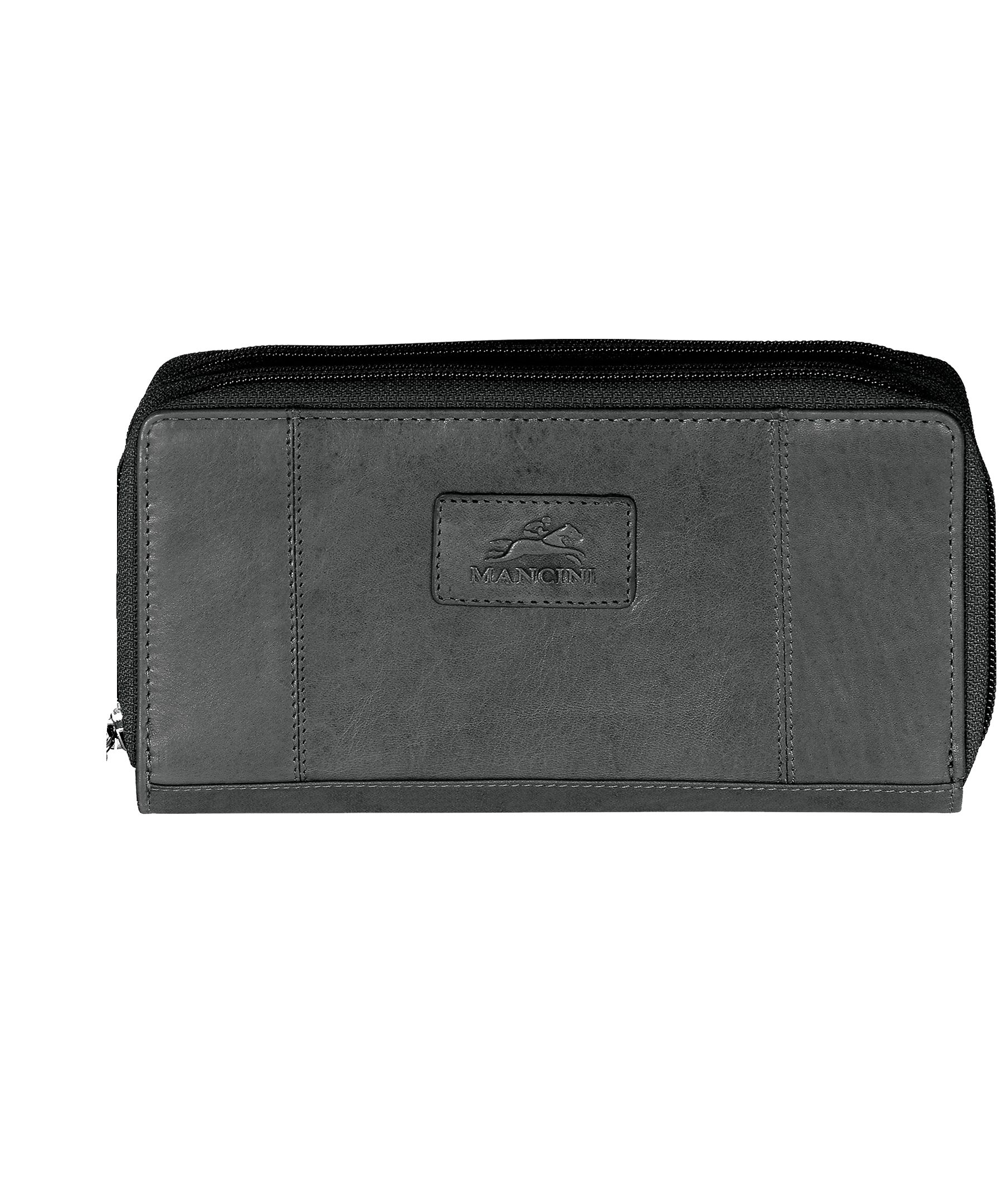 Mancini Leather Goods Unisex Casablanca RFID Secure Double Zipper Wallet