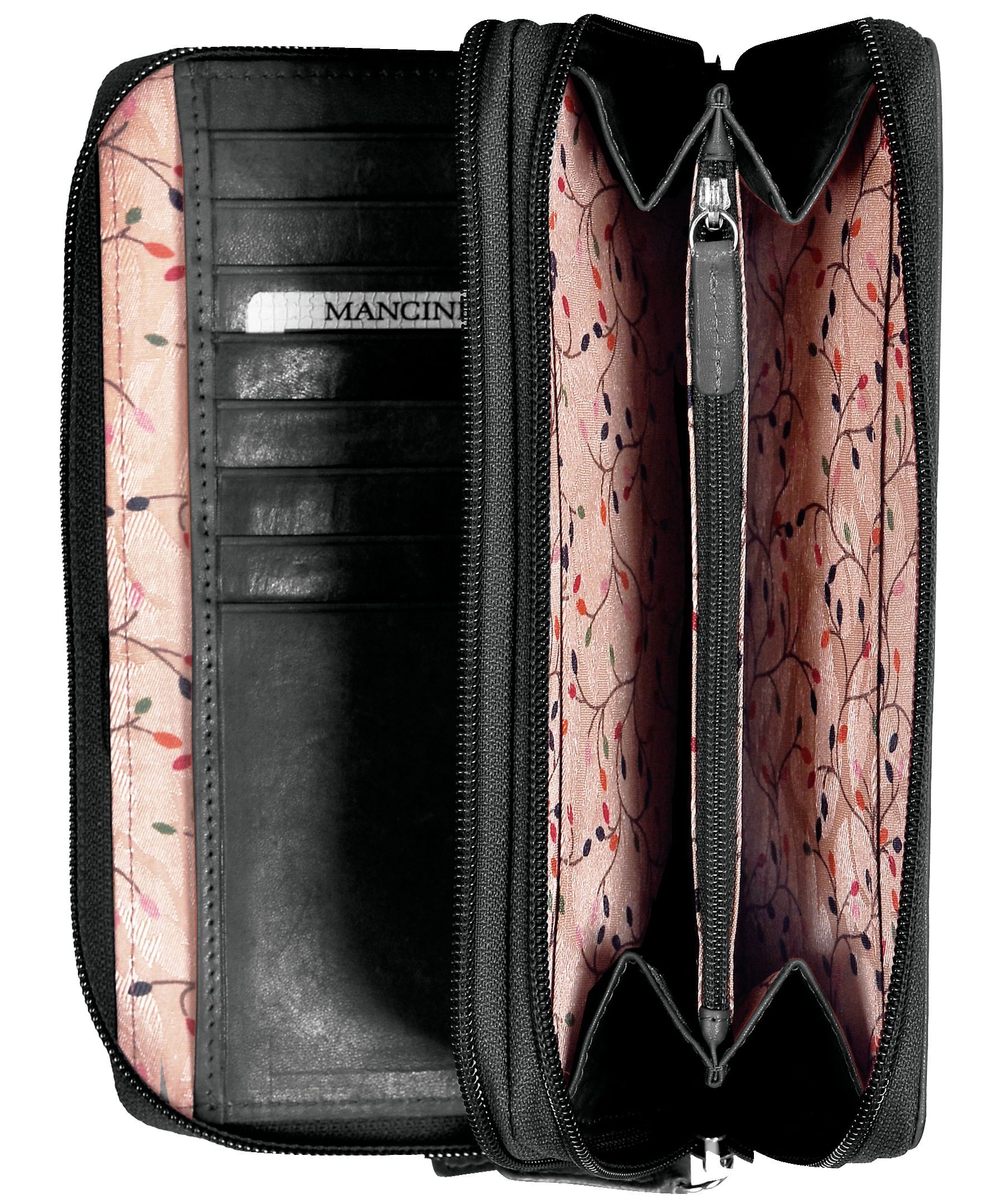 Mancini Leather Goods Unisex Casablanca RFID Secure Double Zipper Wallet