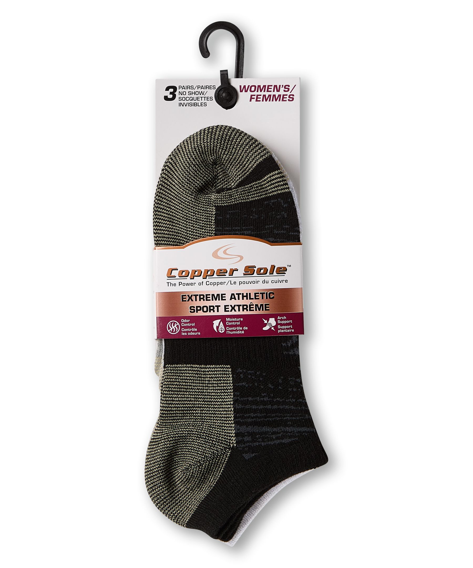 Chaussettes invisibles pour femmes, Extreme Athletic, Copper Sole, paquet de 3&nbsp;paires
