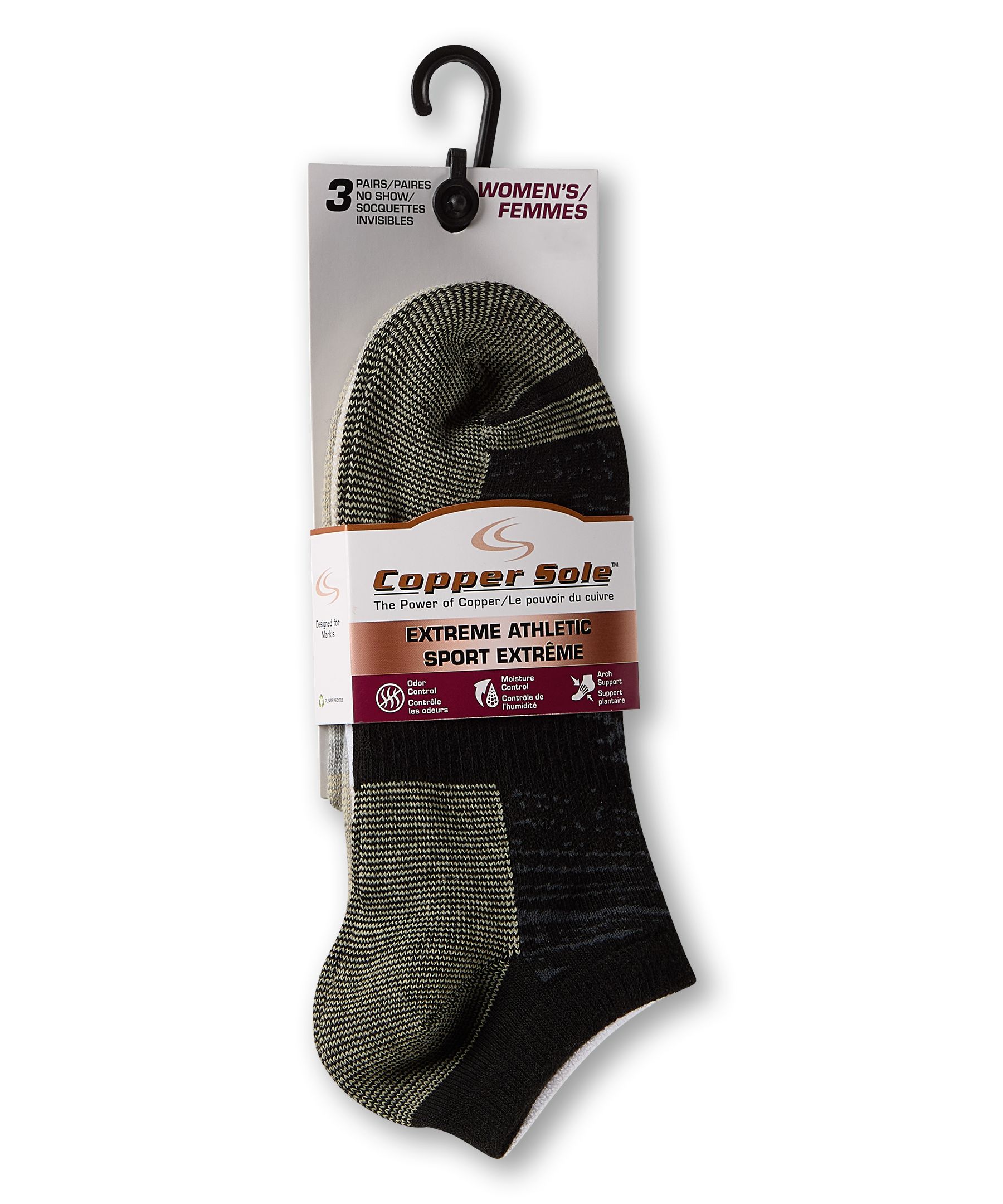 Chaussettes invisibles pour femmes, Extreme Athletic, Copper Sole, paquet de 3&nbsp;paires