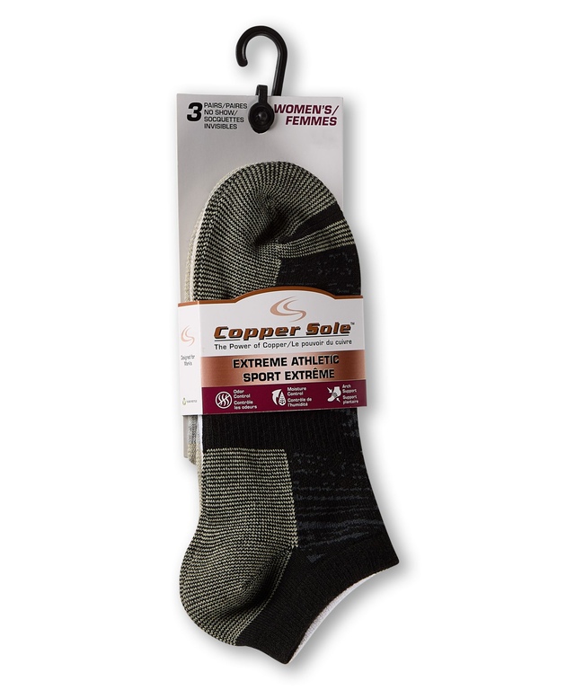 Chaussettes invisibles pour femmes, Extreme Athletic, Copper Sole, paquet de 3 paires
