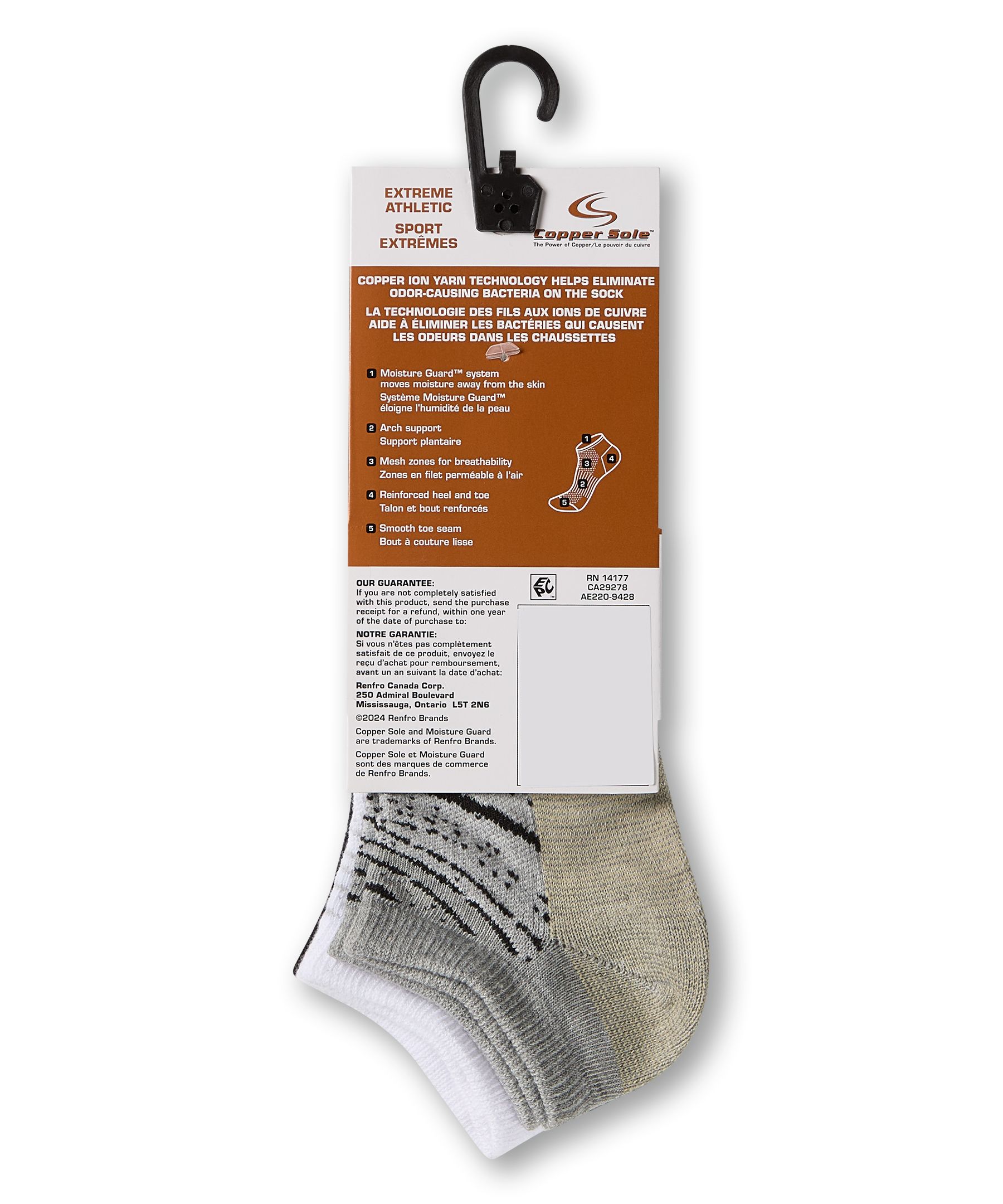 Chaussettes invisibles pour femmes, Extreme Athletic, Copper Sole, paquet de 3&nbsp;paires