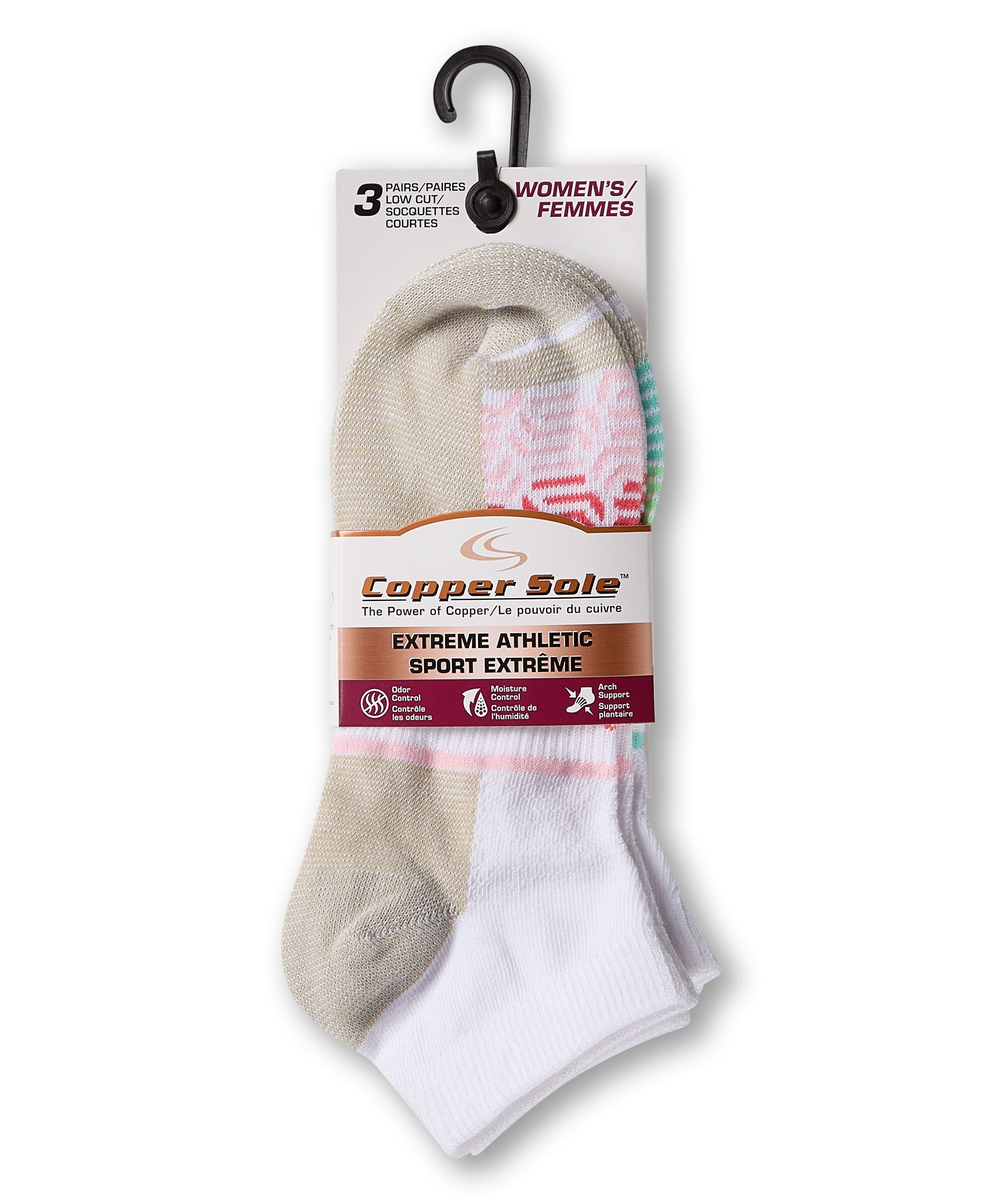 Chaussettes basses pour femmes, Extreme Athletic, Copper Sole, paquet de 3&nbsp;paires