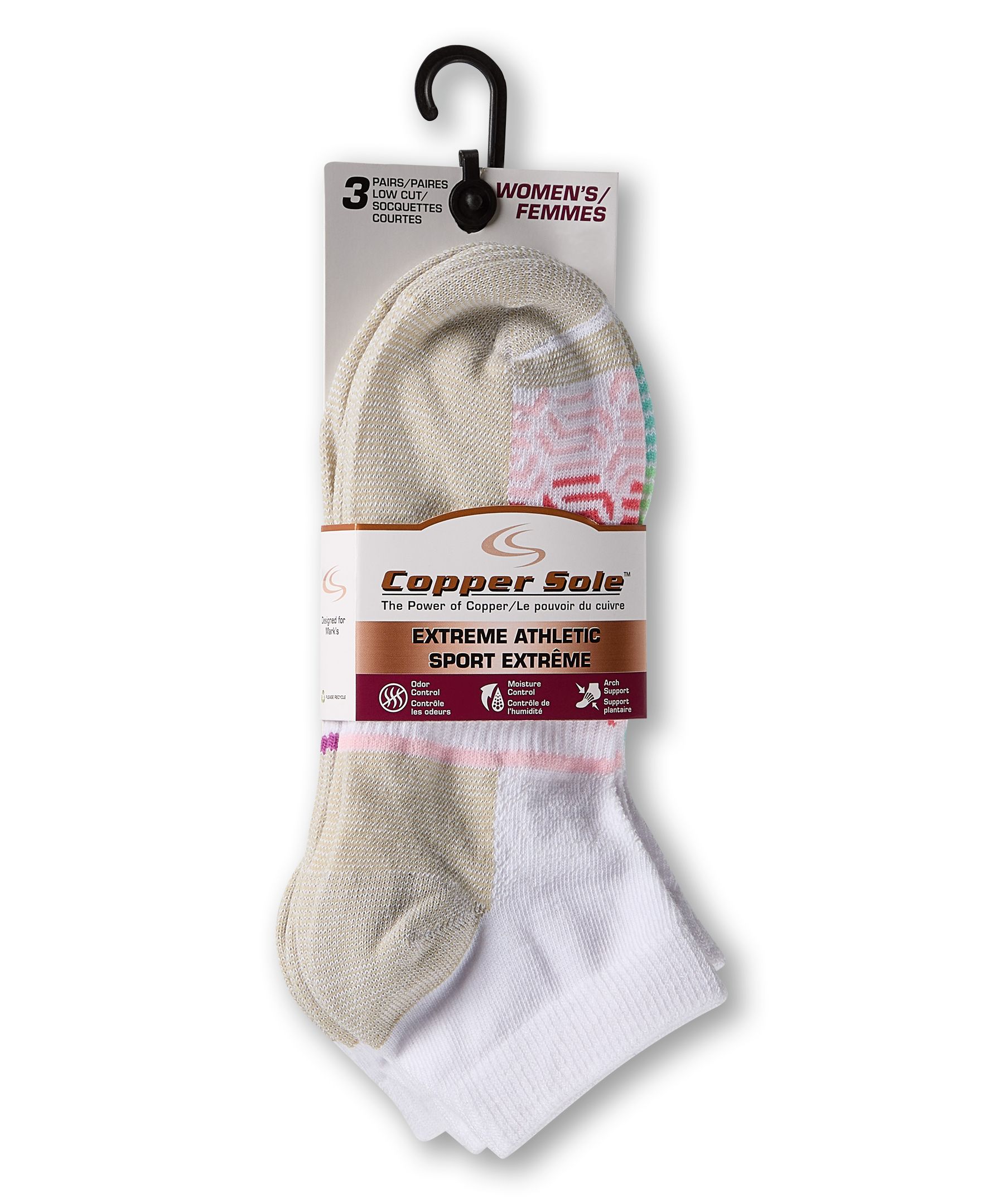Chaussettes basses pour femmes, Extreme Athletic, Copper Sole, paquet de 3&nbsp;paires