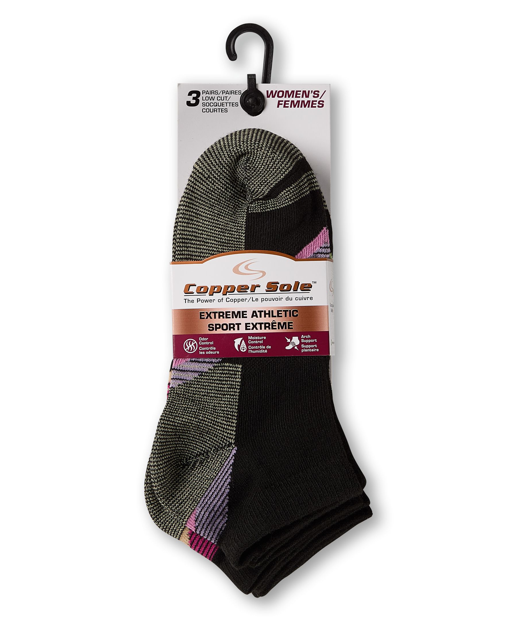Chaussettes basses pour femmes, Extreme Athletic, Copper Sole, paquet de 3&nbsp;paires
