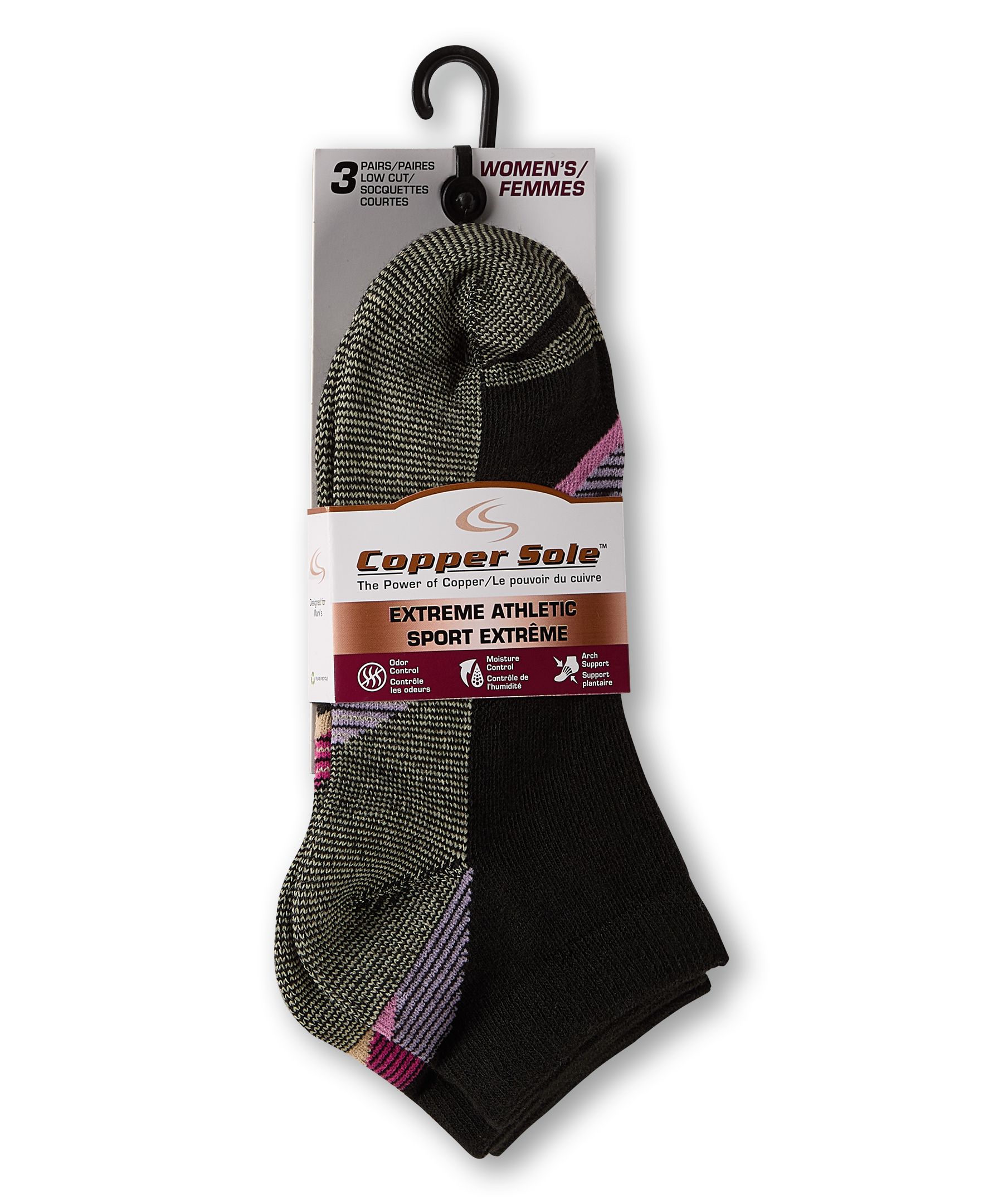 Chaussettes basses pour femmes, Extreme Athletic, Copper Sole, paquet de 3&nbsp;paires
