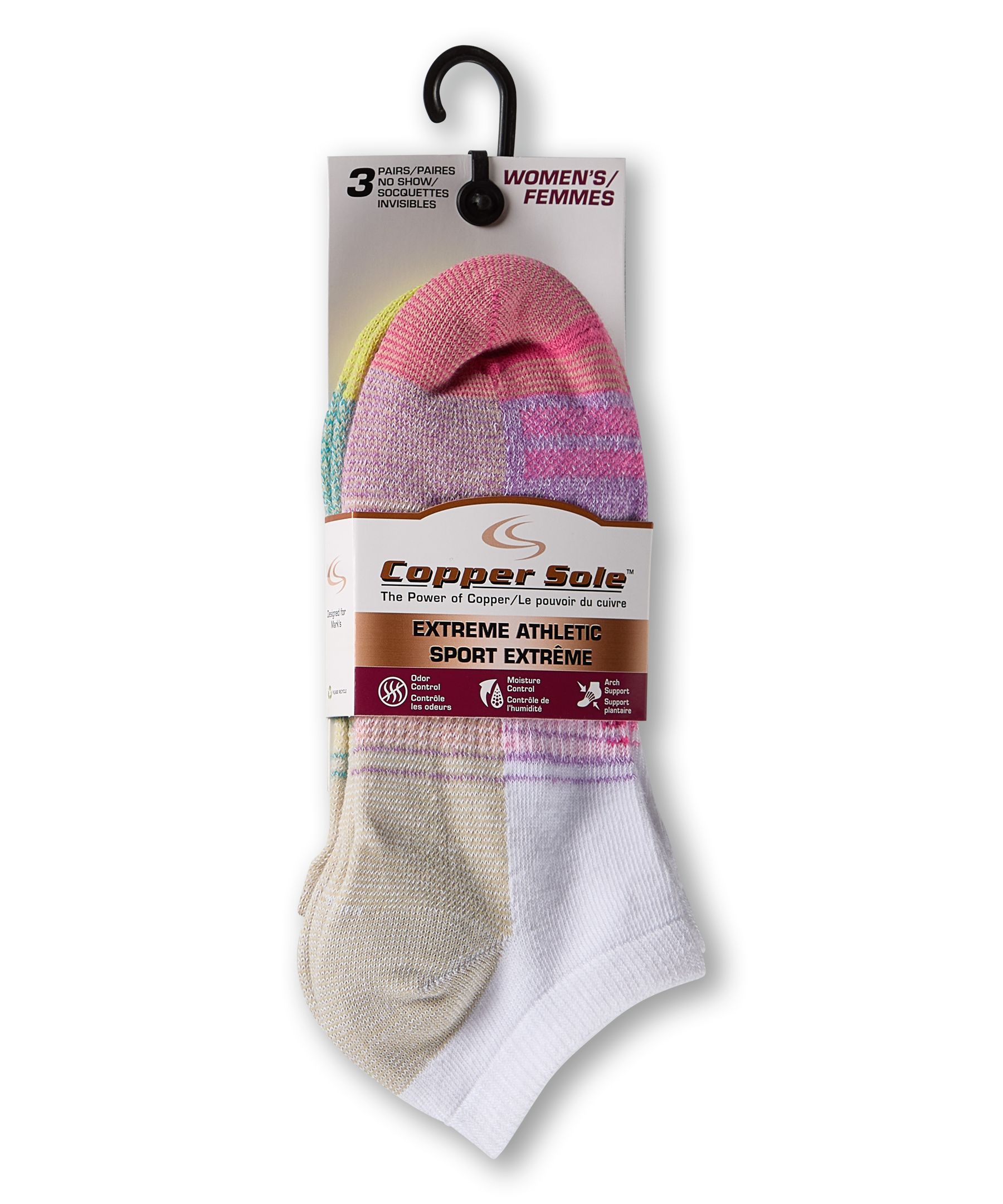 Chaussettes invisibles pour femmes, Extreme Athletic, Copper Sole, paquet de 3&nbsp;paires