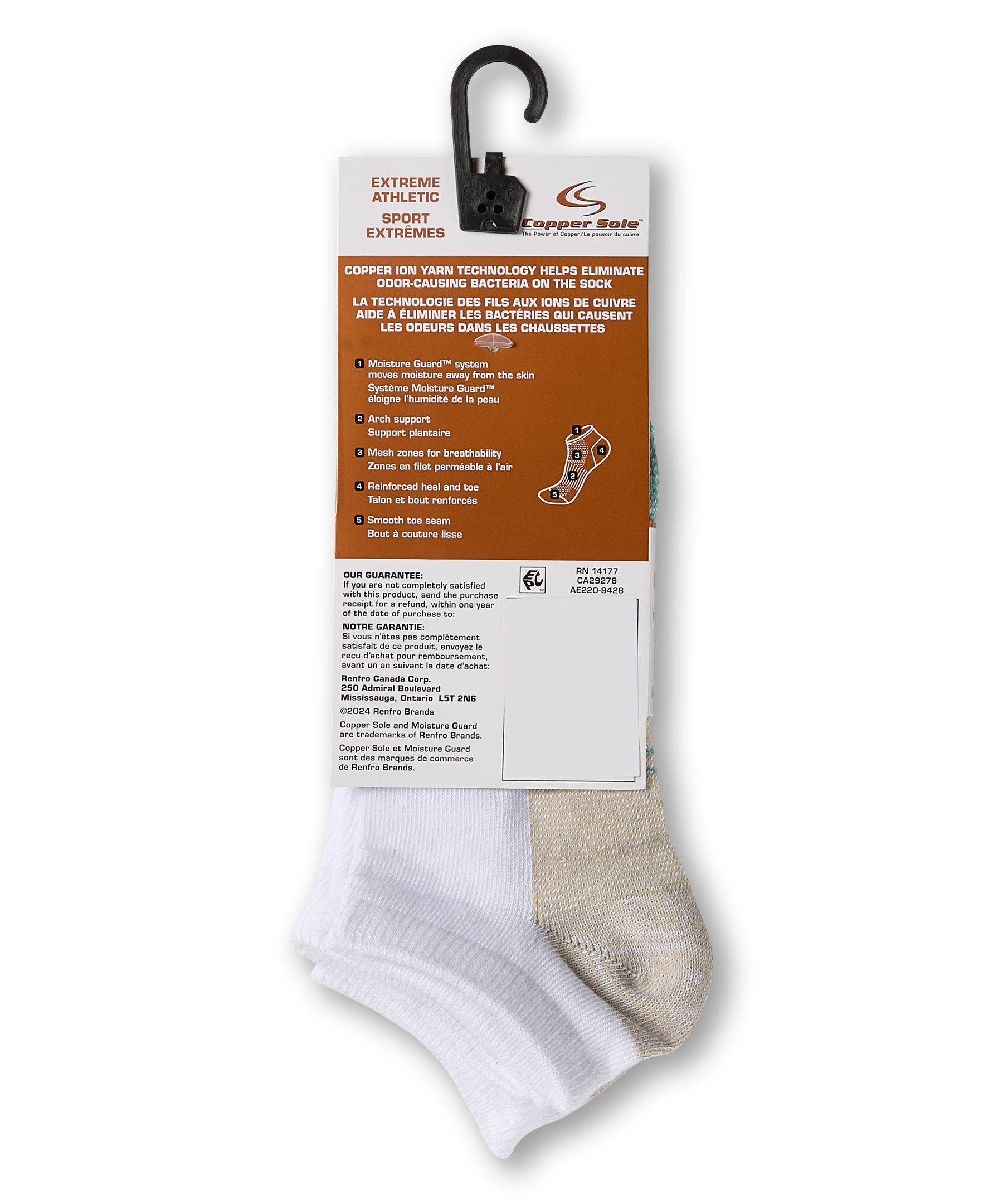 Chaussettes invisibles pour femmes, Extreme Athletic, Copper Sole, paquet de 3&nbsp;paires