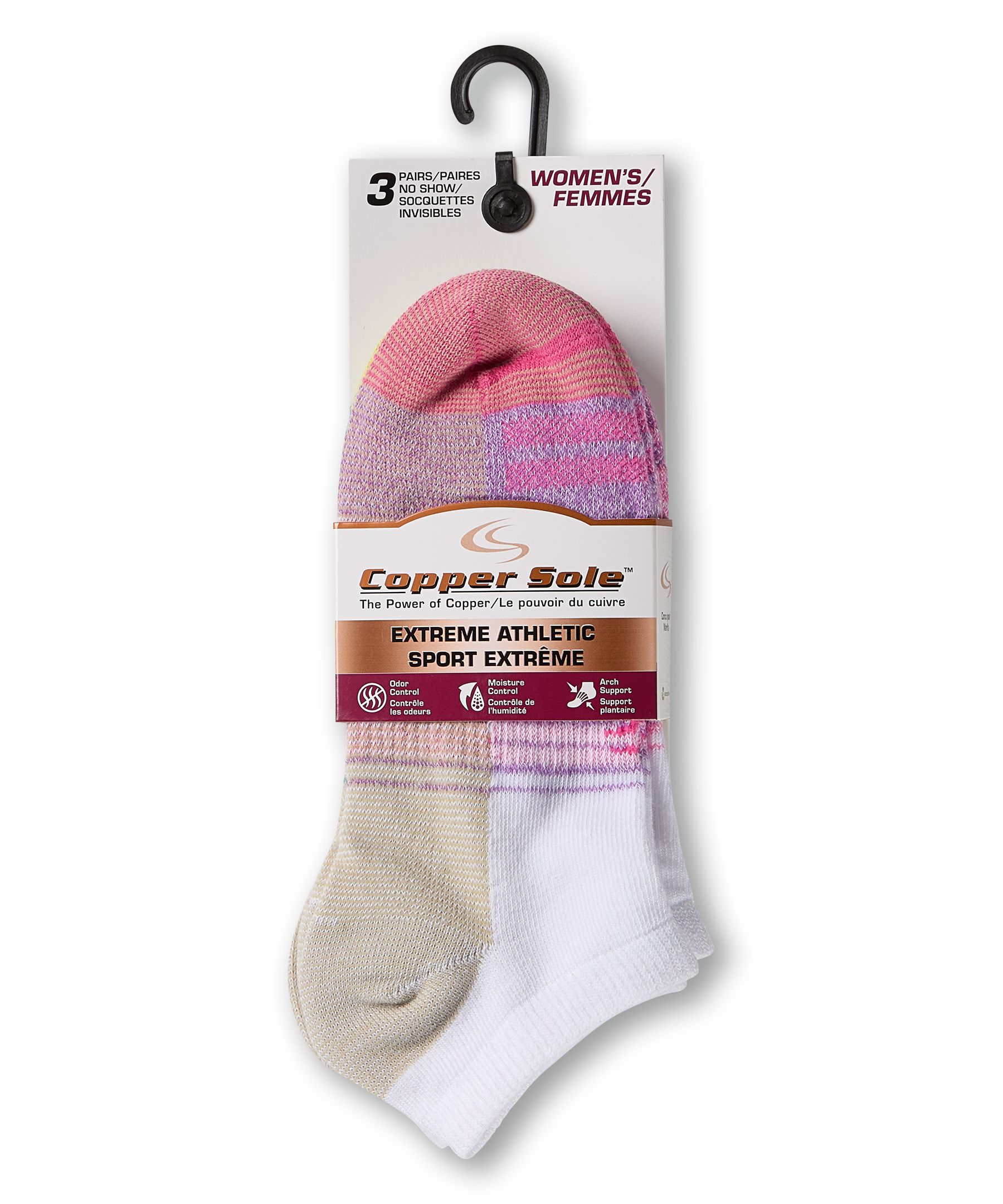 Chaussettes invisibles pour femmes, Extreme Athletic, Copper Sole, paquet de 3&nbsp;paires