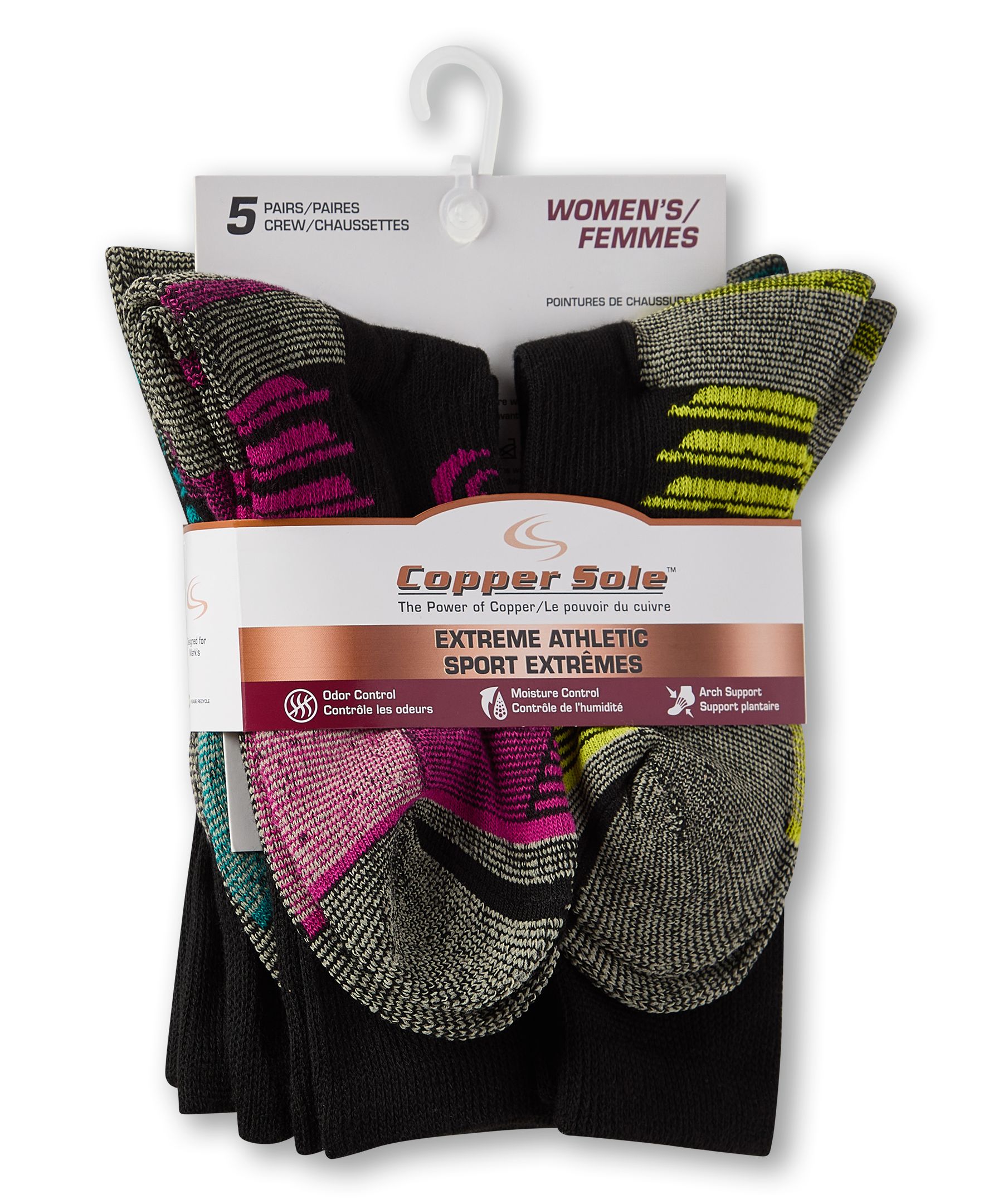 Mi-chaussettes de sport Extreme Athletic pour femmes, Copper Sole, paquet de 5&nbsp;paires