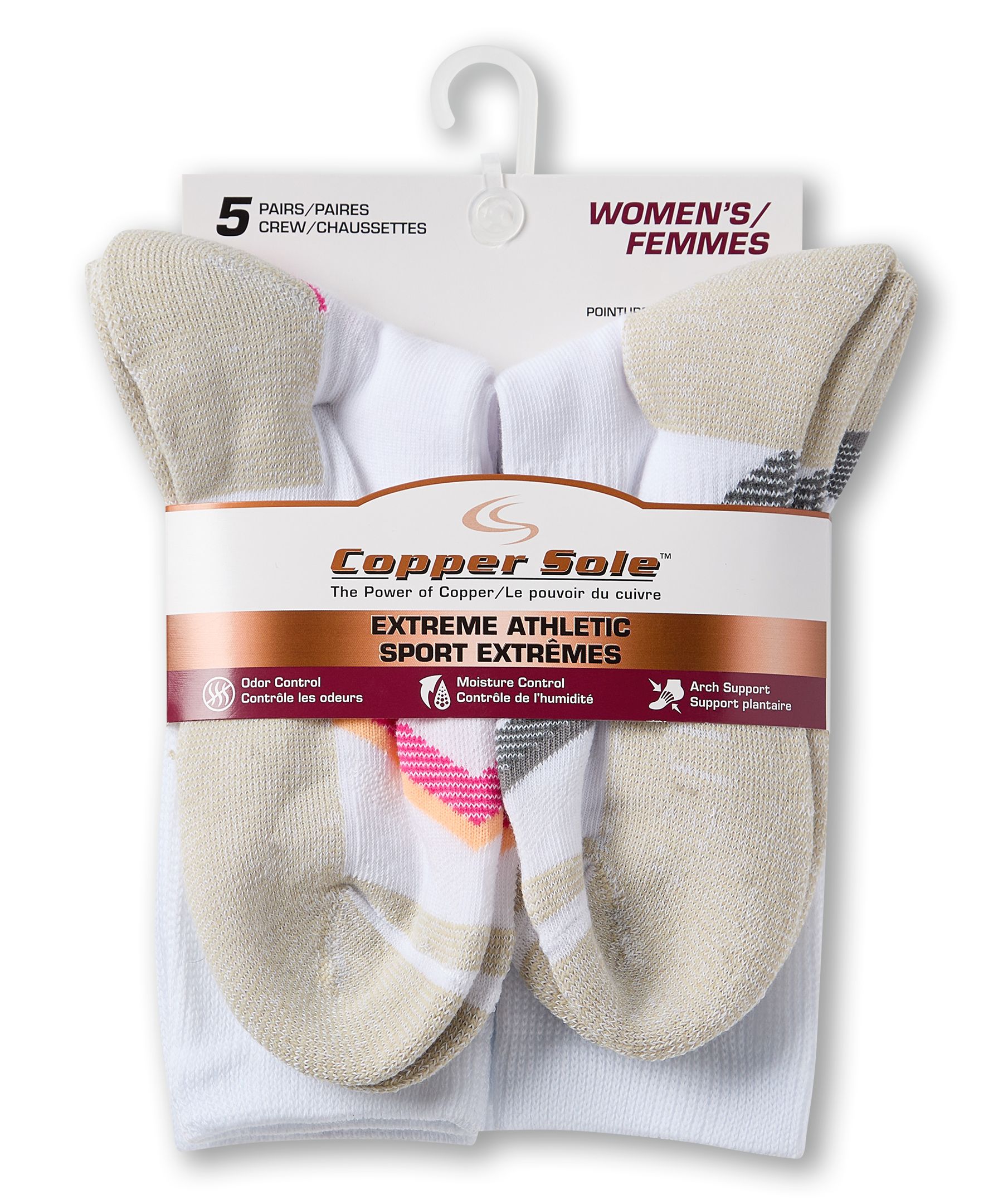 Copper Sole Women's 5 Pk Extreme Athletic Crew Socks