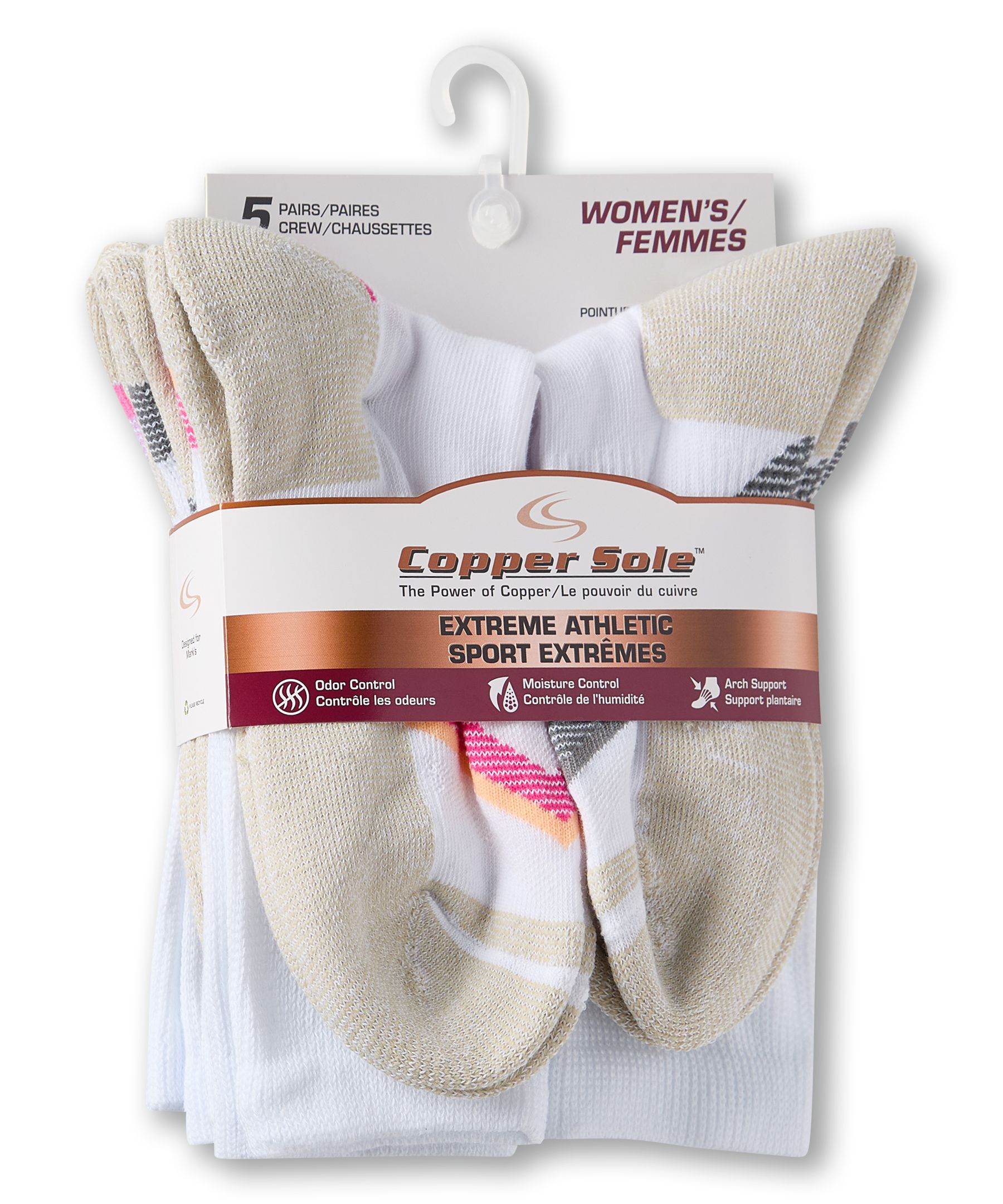 Copper Sole Women's 5 Pk Extreme Athletic Crew Socks