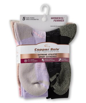 Mi-chaussettes de sport Extreme Athletic pour femmes, Copper Sole, paquet de 5 paires
