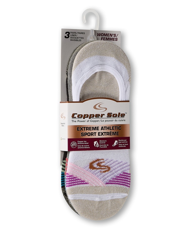 Socquettes pour femmes, Extreme Athletic, Copper Sole, paquet de 3 paires