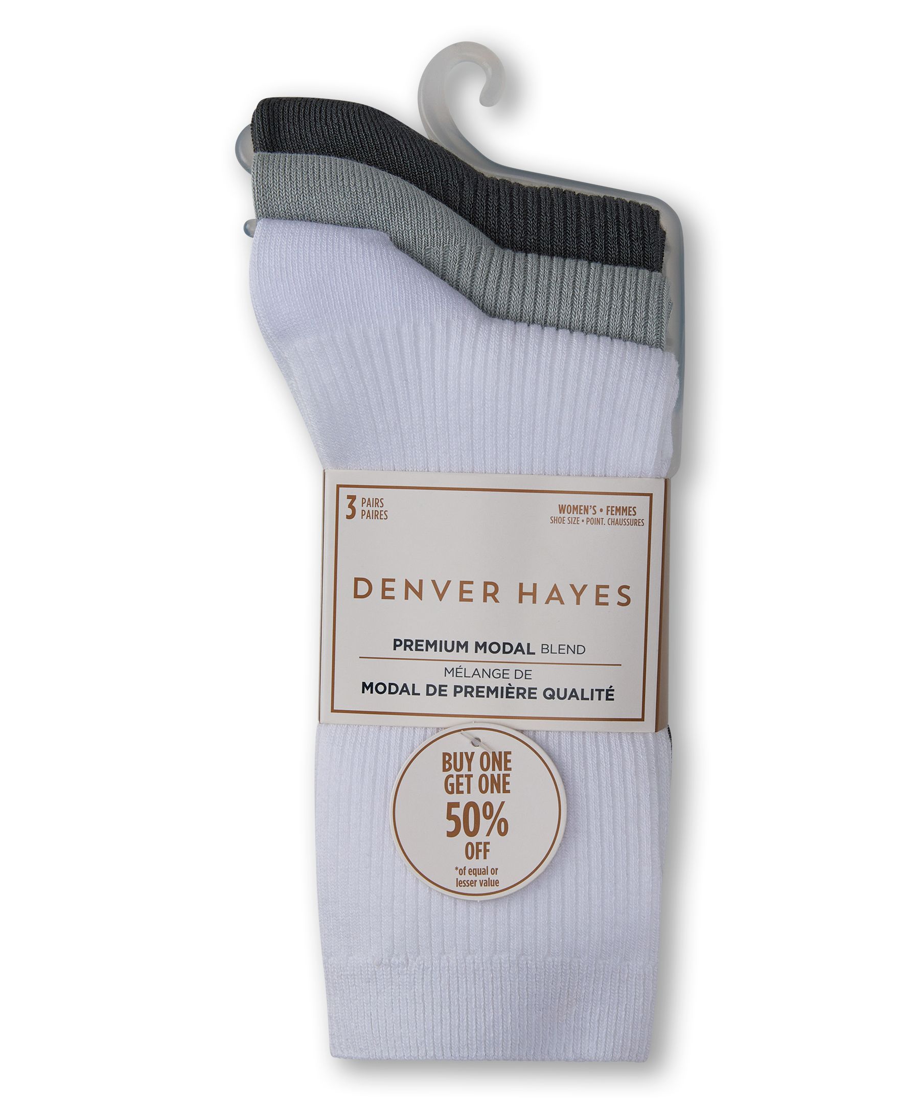 Denver Hayes Women's 3 Pk BOGO Modal Cotton Crew Socks