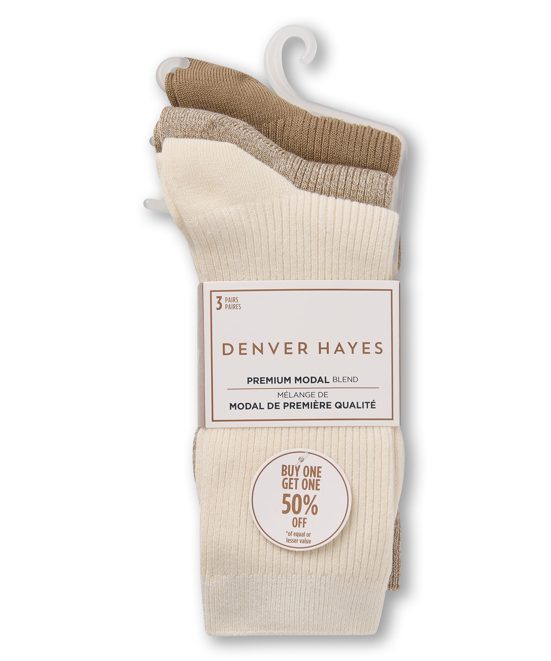 Mi-chaussettes en modal et en coton pour femmes, Denver Hayes, paquet de 3&nbsp;paires - 1&nbsp;acheté, 1&nbsp;offert