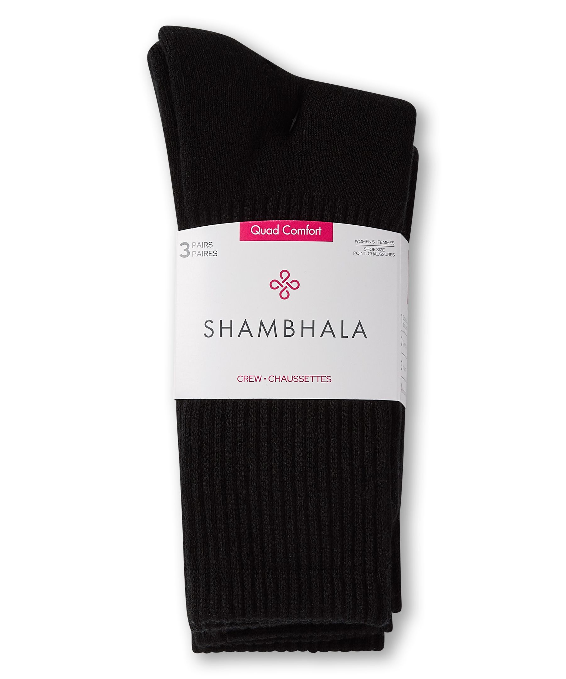 Shambhala Women's 3 Pk Quad Comfort Sport Crew Socks