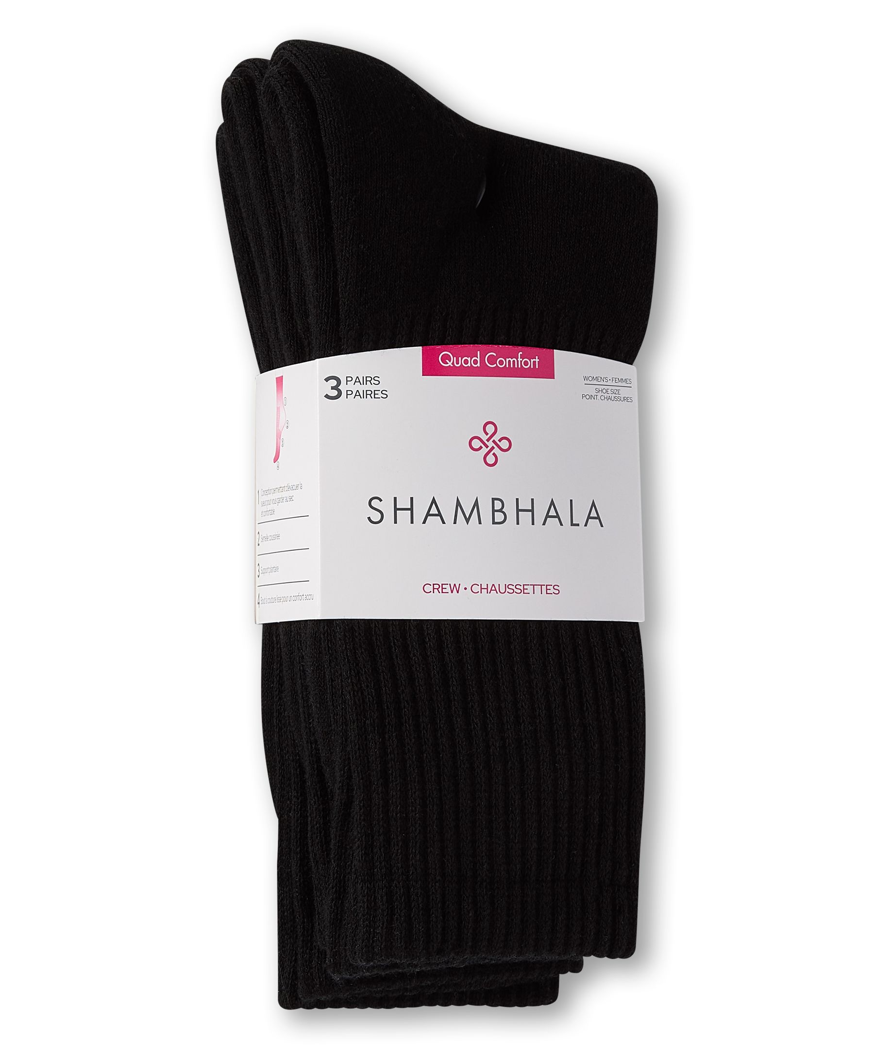 Shambhala Women's 3 Pk Quad Comfort Sport Crew Socks