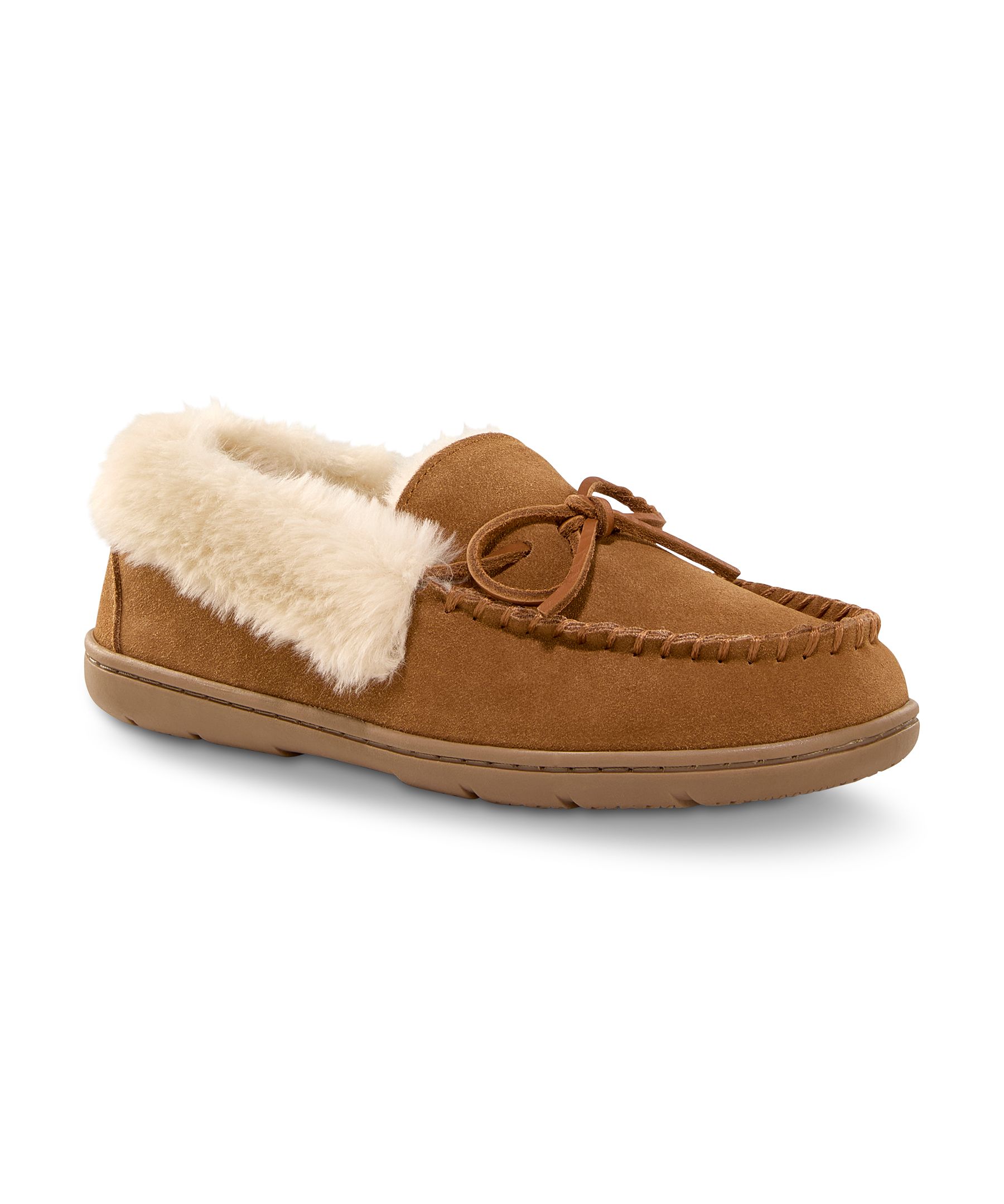 Pantoufles en suède de style mocassin avec col en fourrure pour femmes, WindRiver