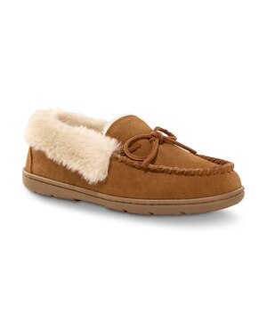 Pantoufles en suède de style mocassin avec col en fourrure pour femmes, WindRiver