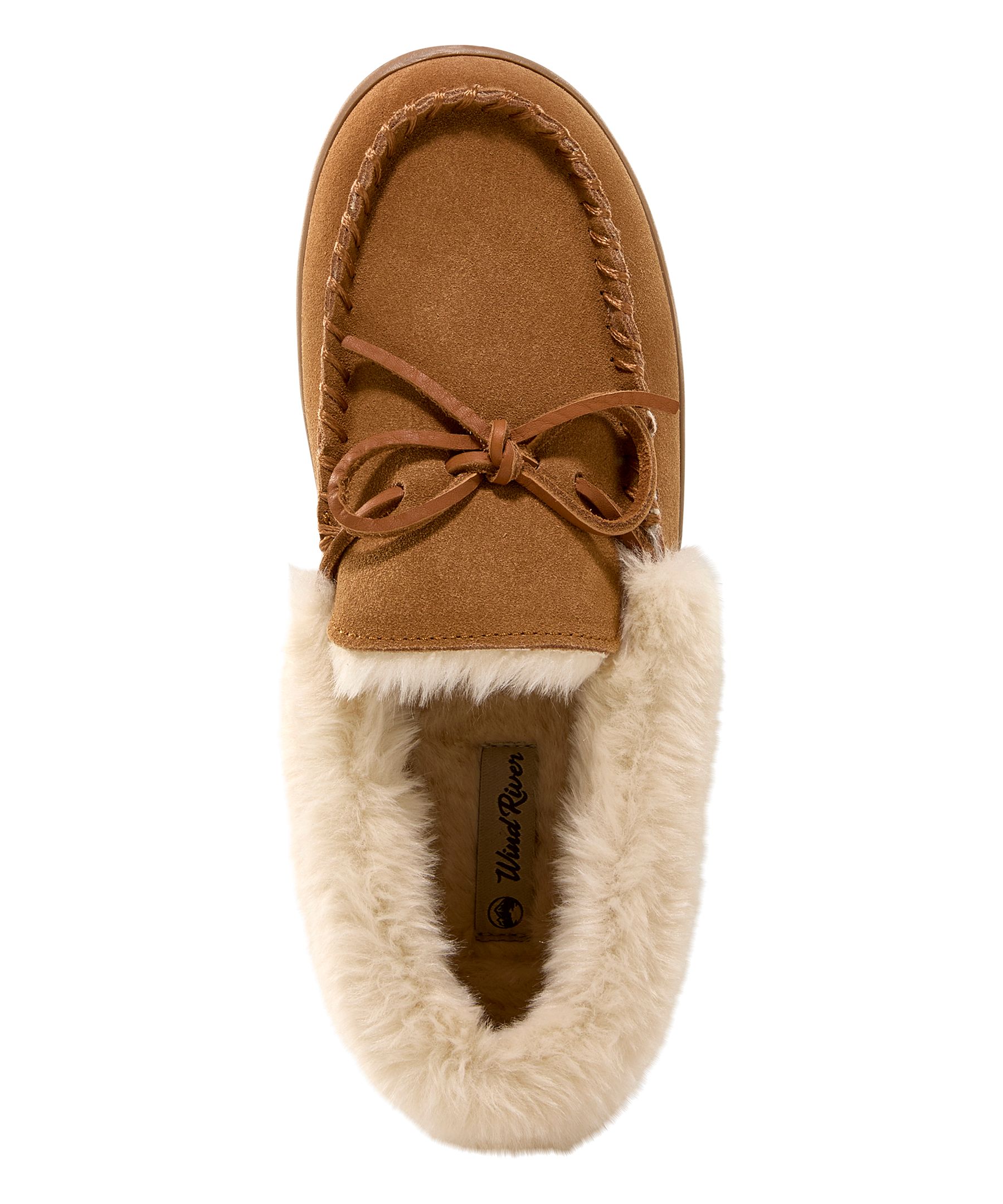 Pantoufles en suède de style mocassin avec col en fourrure pour femmes, WindRiver