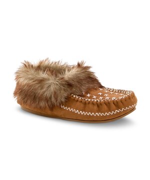 Pantoufles piquées style mocassin en fausse fourrure pour femmes, WindRiver