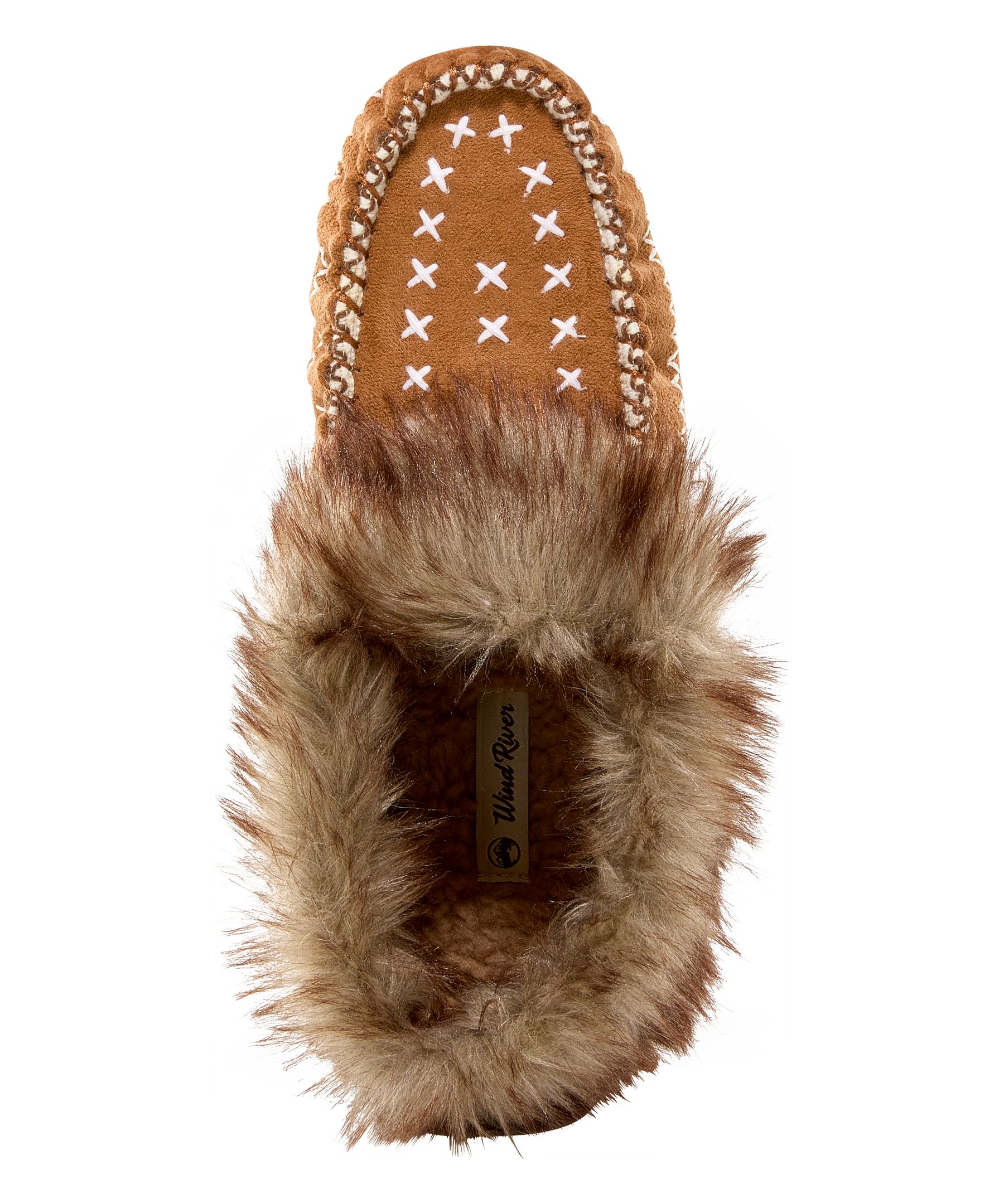 Pantoufles piquées style mocassin en fausse fourrure pour femmes, WindRiver