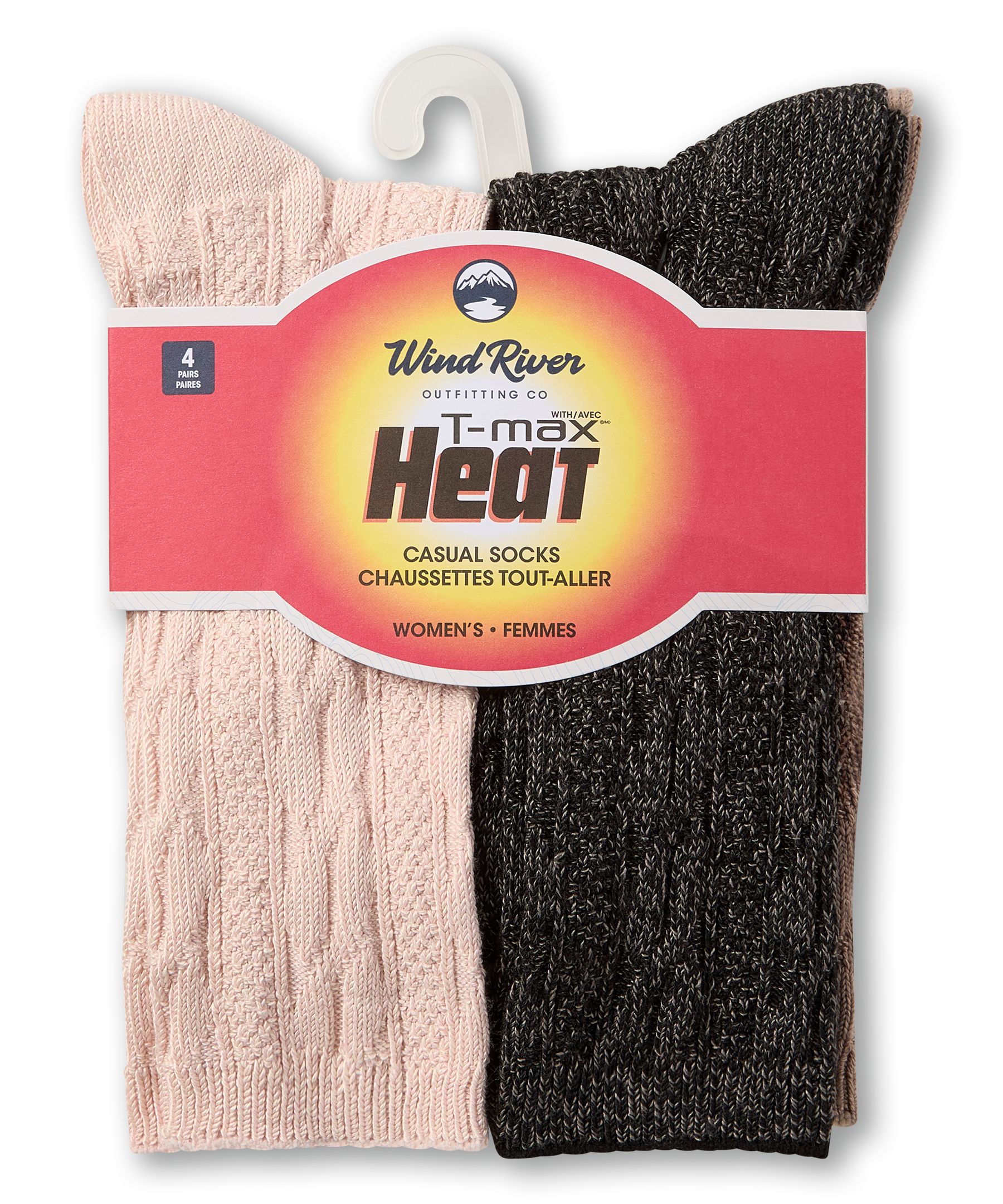 Mi-chaussettes décontractées avec T-Max pour femmes, paquet de 4&nbsp;paires, WindRiver