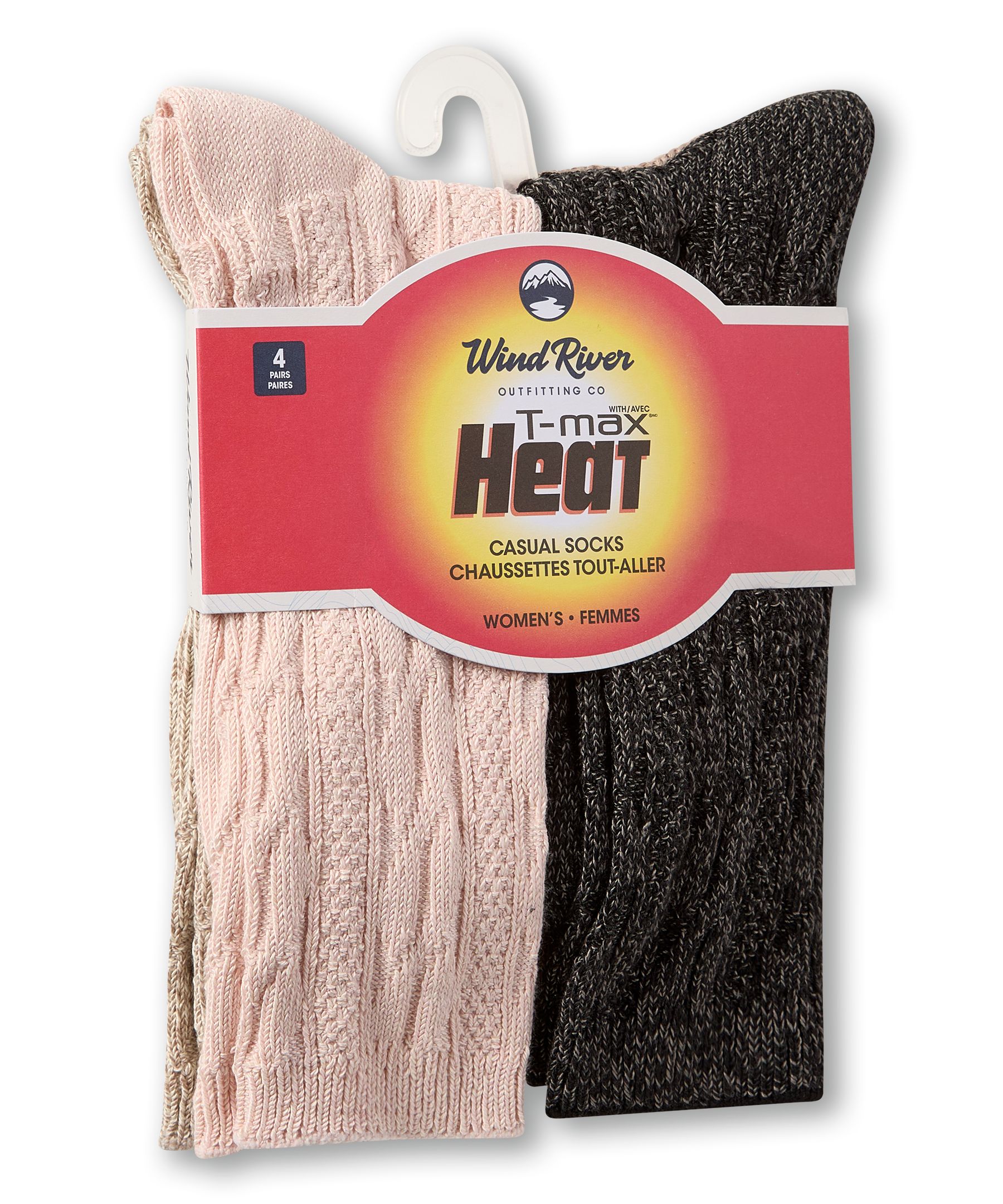 Mi-chaussettes décontractées avec T-Max pour femmes, paquet de 4&nbsp;paires, WindRiver