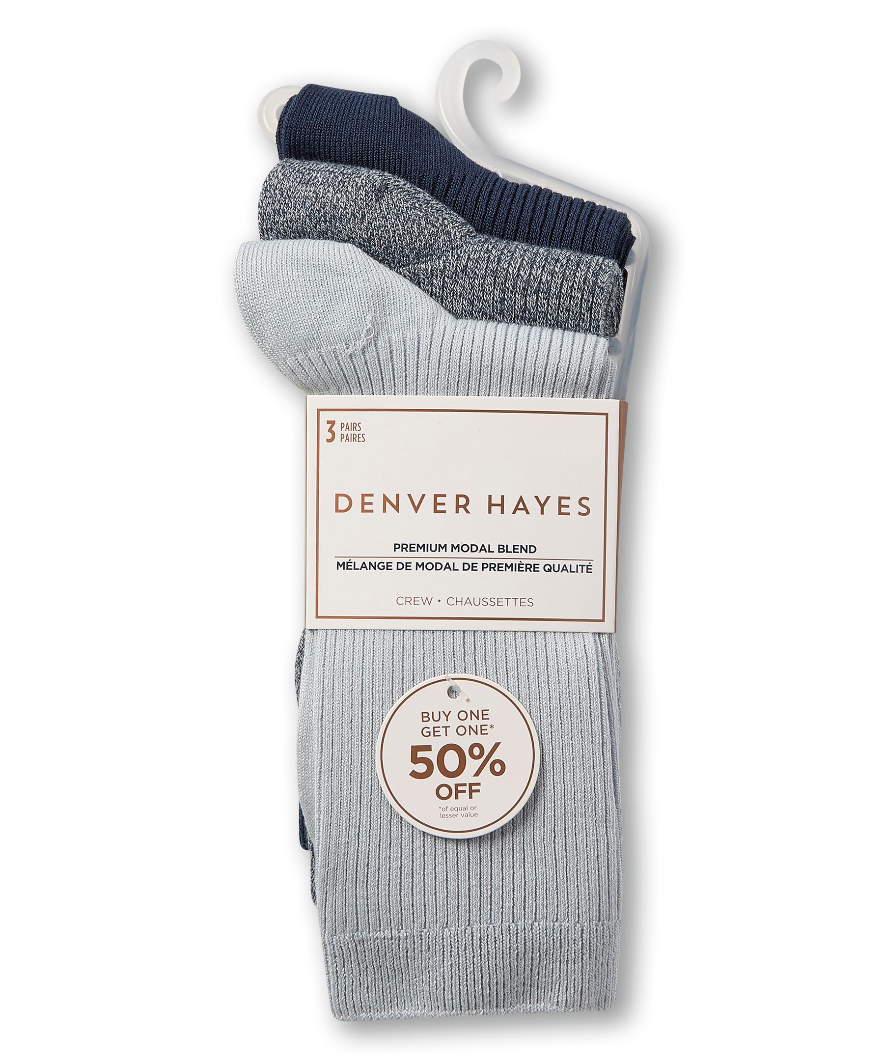 Denver Hayes Women's 3 Pk BOGO Modal Cotton Crew Socks