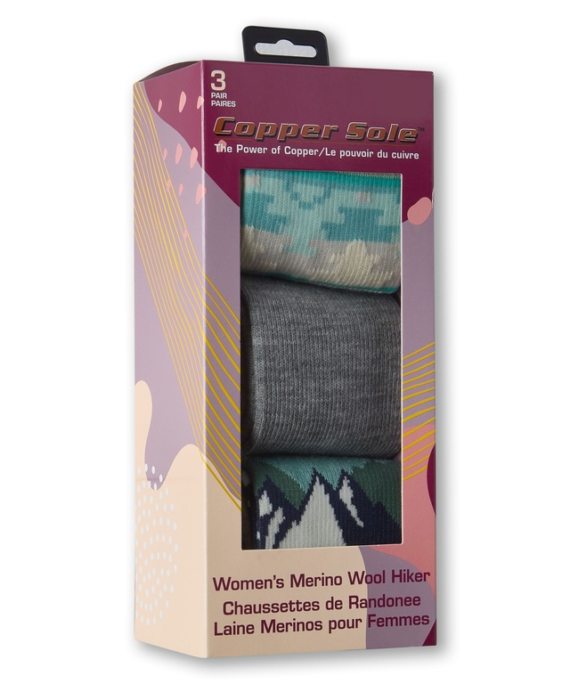 Boîte cadeau de chaussettes en laine mérinos pour femmes, Copper Sole, paquet de 3 paires Front_Angled_Right