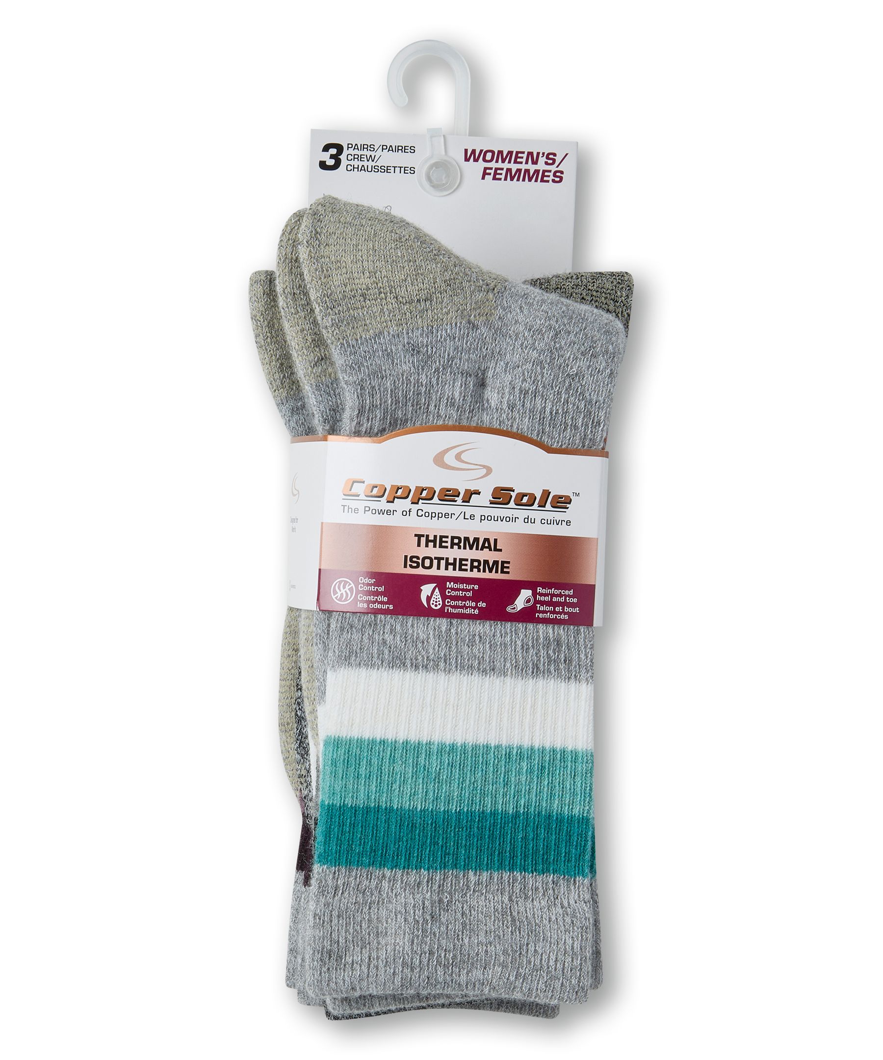 Chaussettes isothermes pour femmes, Copper Sole, paquet de 3&nbsp;paires