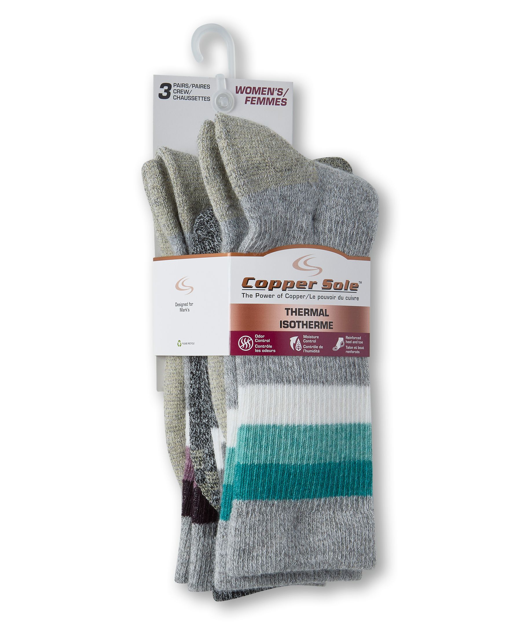 Chaussettes isothermes pour femmes, Copper Sole, paquet de 3&nbsp;paires