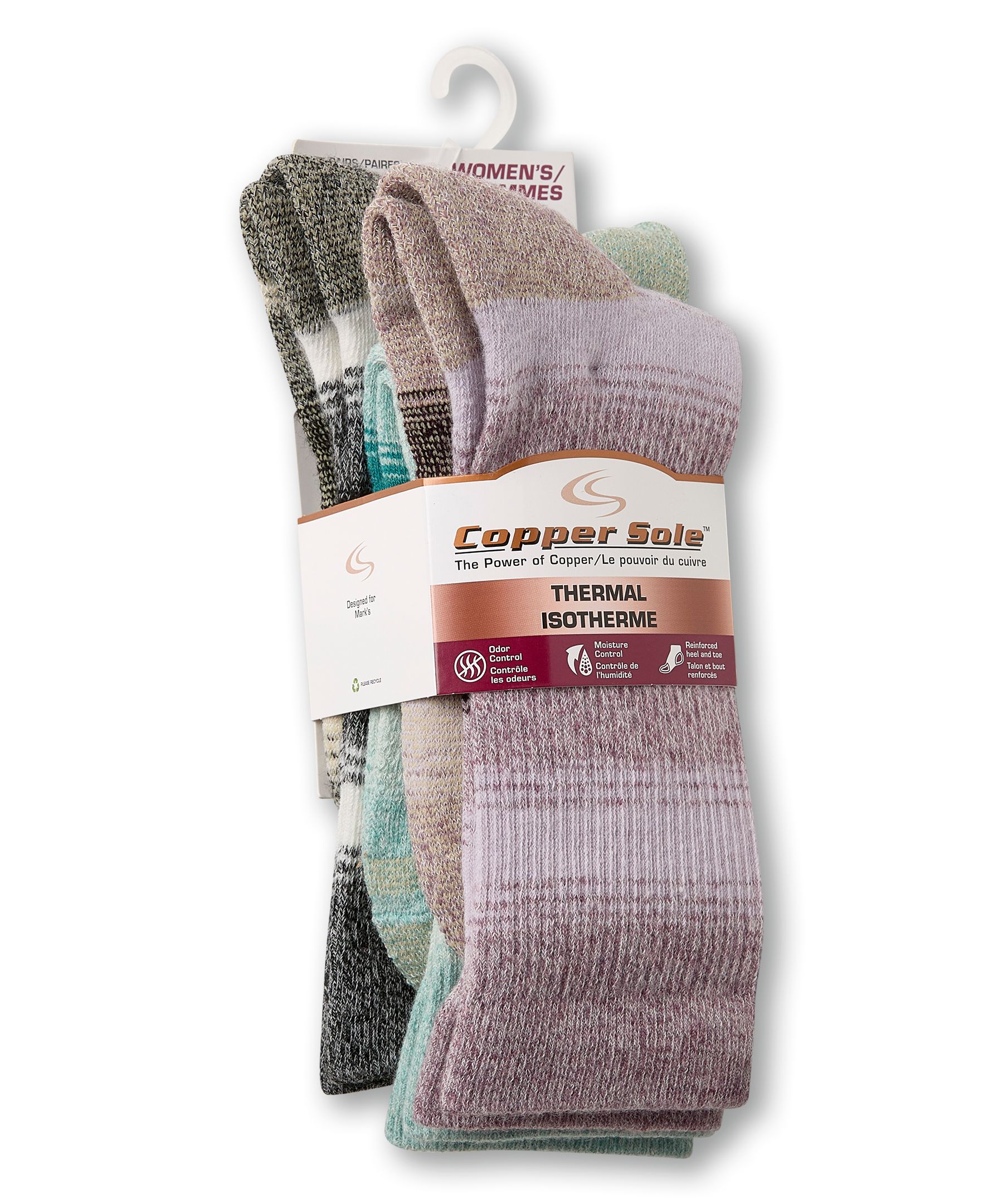 Chaussettes isothermes pour femmes, Copper Sole, paquet de 3&nbsp;paires