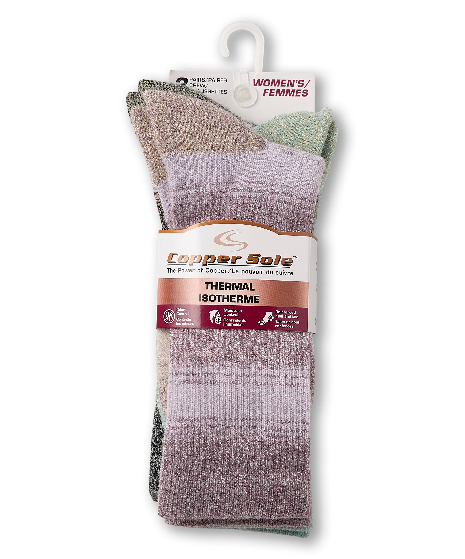Chaussettes isothermes pour femmes, Copper Sole, paquet de 3&nbsp;paires