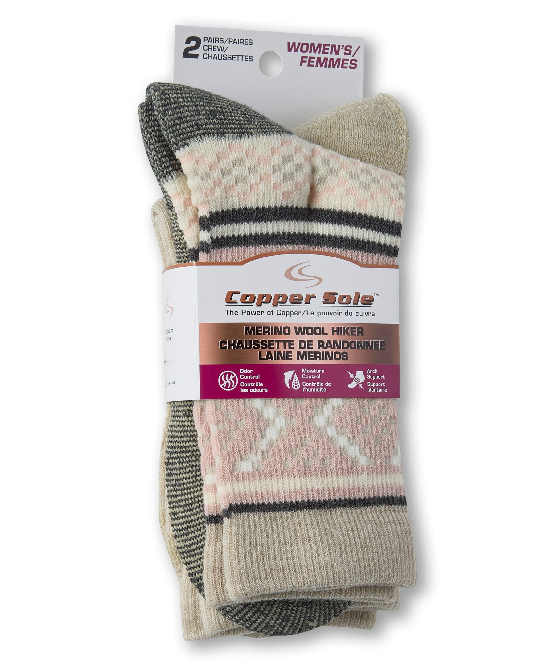 Copper Sole Women's 2 pk Merino Wool Socks