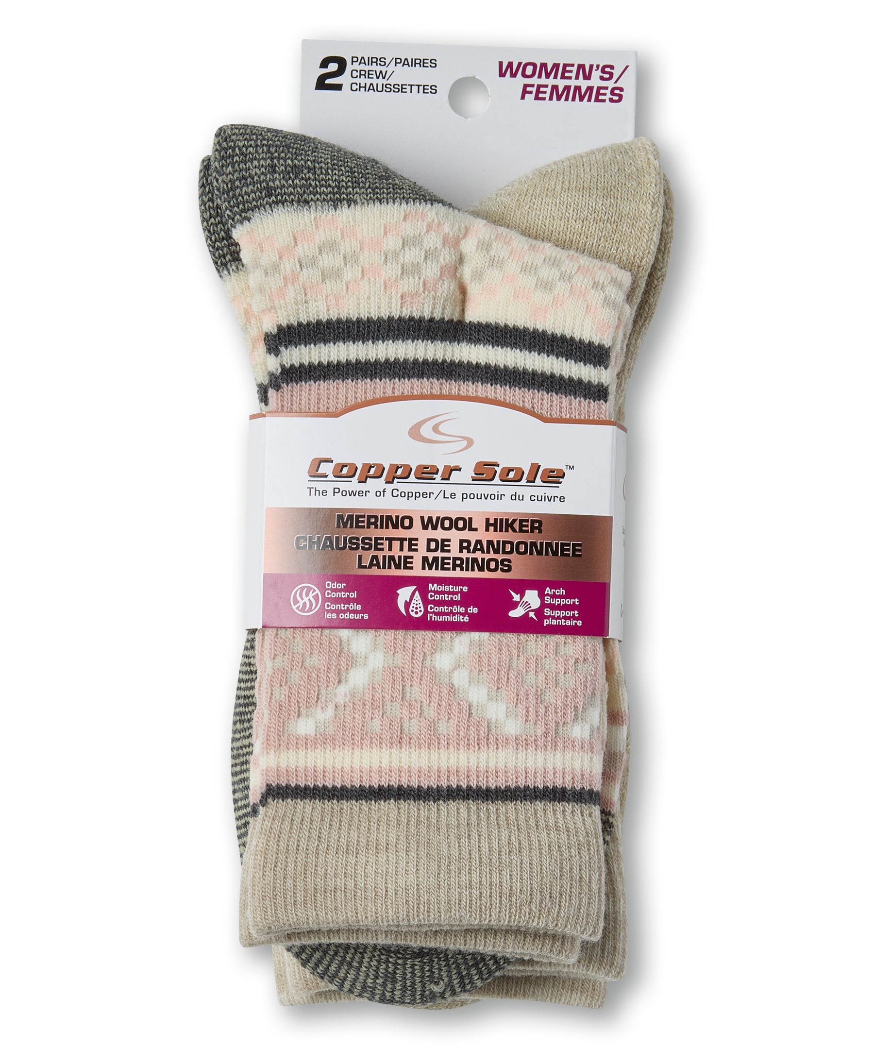 Copper Sole Women's 2 pk Merino Wool Socks