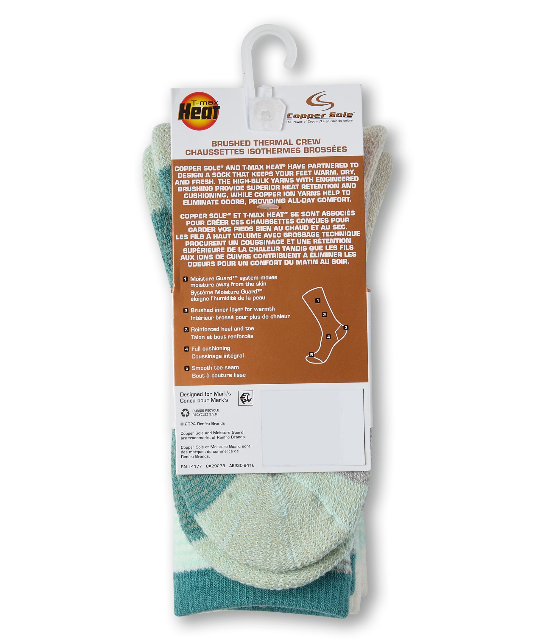 Chaussettes isothermes T-Max pour femmes, Copper Sole, paquet de 2&nbsp;paires