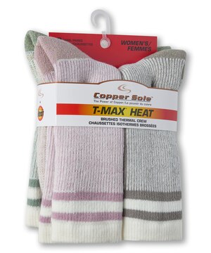 Chaussettes isothermes brossées T-Max pour femmes, Copper Sole, paquet de 3 paires