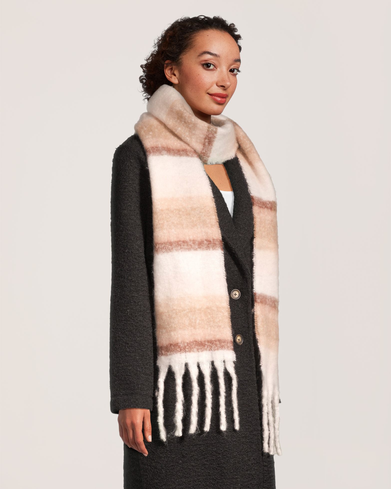 Denver Hayes Women's Cozy Striped Scarf Front_Angled_Right