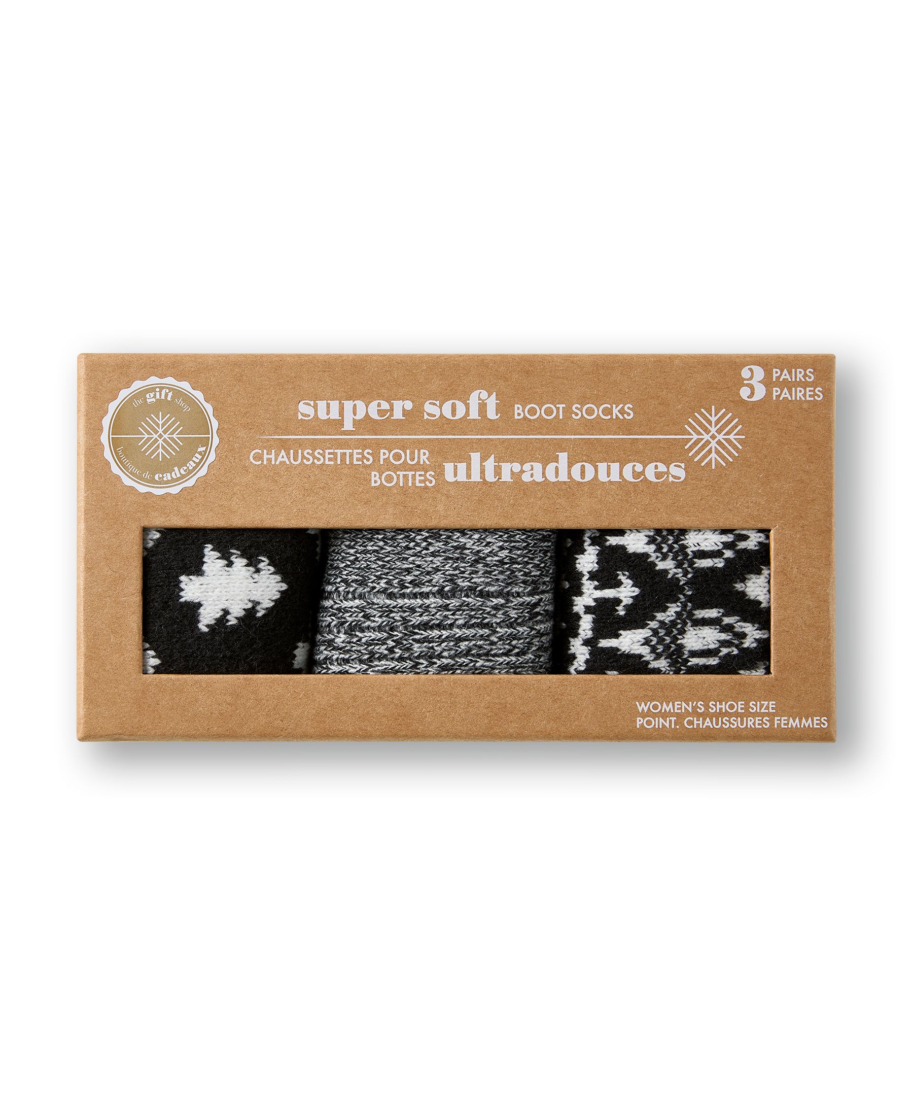 Chaussettes en feutre taupé dans une boîte cadeau pour femmes, Denver Hayes, paquet de 3 paires
