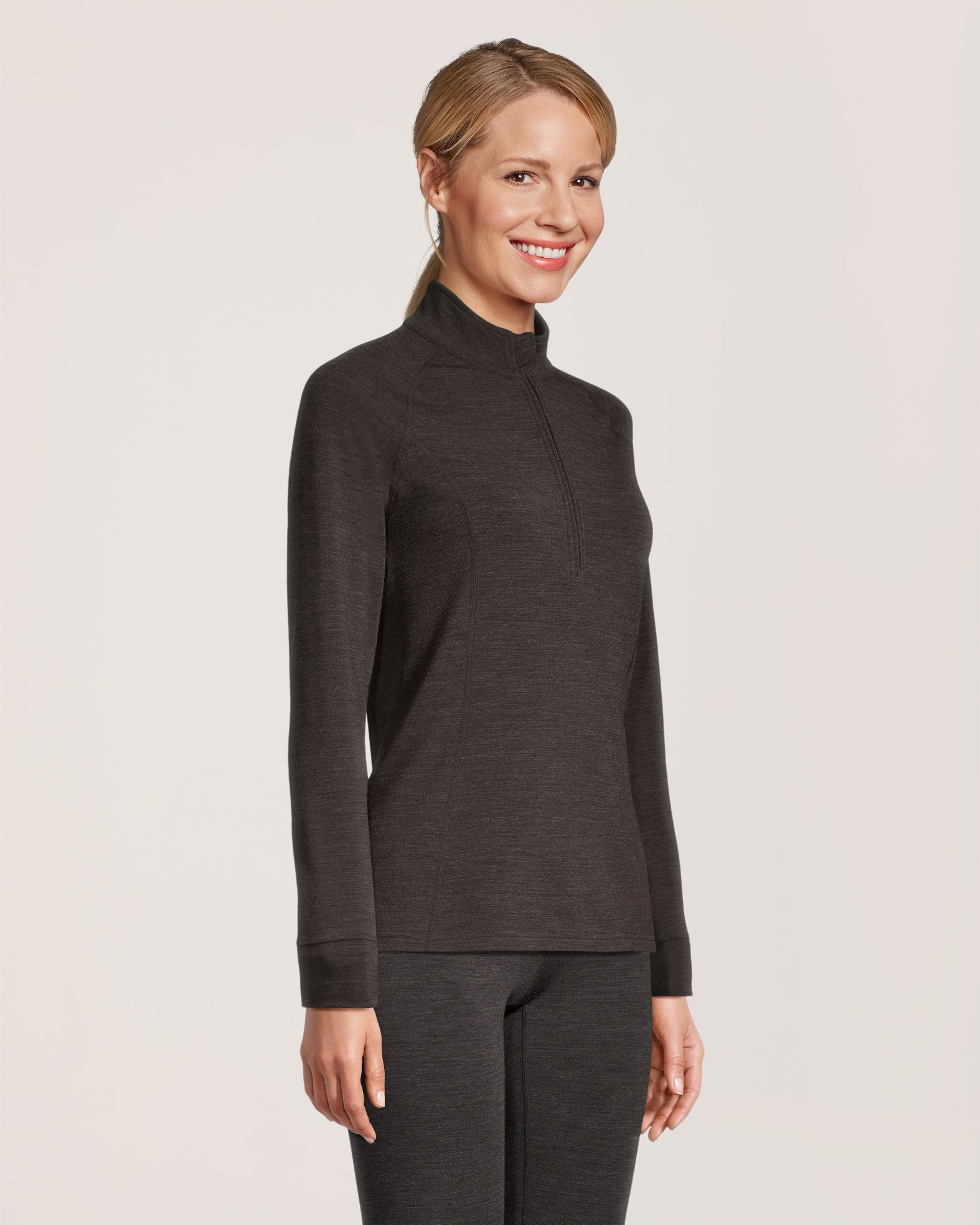 Haut T-Max en mélange de laine mérinos à col cheminée et à fermeture à glissière pour femmes, WindRiver