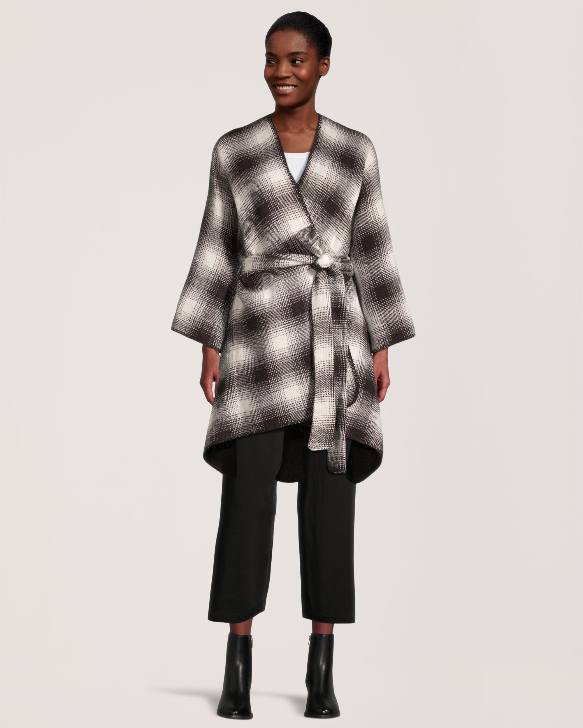 Denver Hayes Women's Ruana With Self-Tie Belt Front_Flat