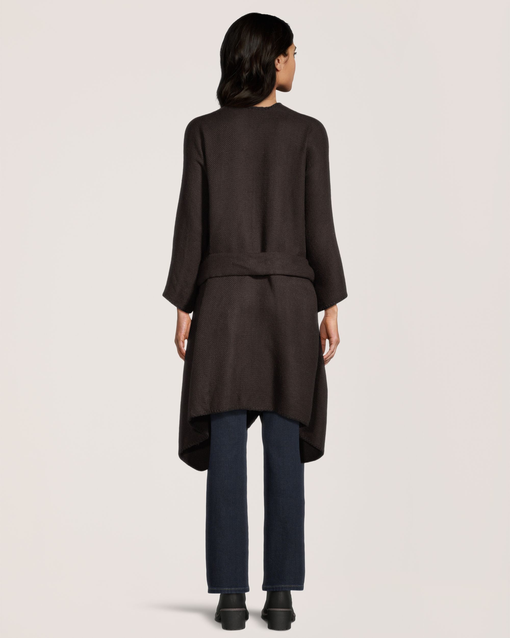 Denver Hayes Women's Solid Ruana With Self-Tie Belt Back_Flat