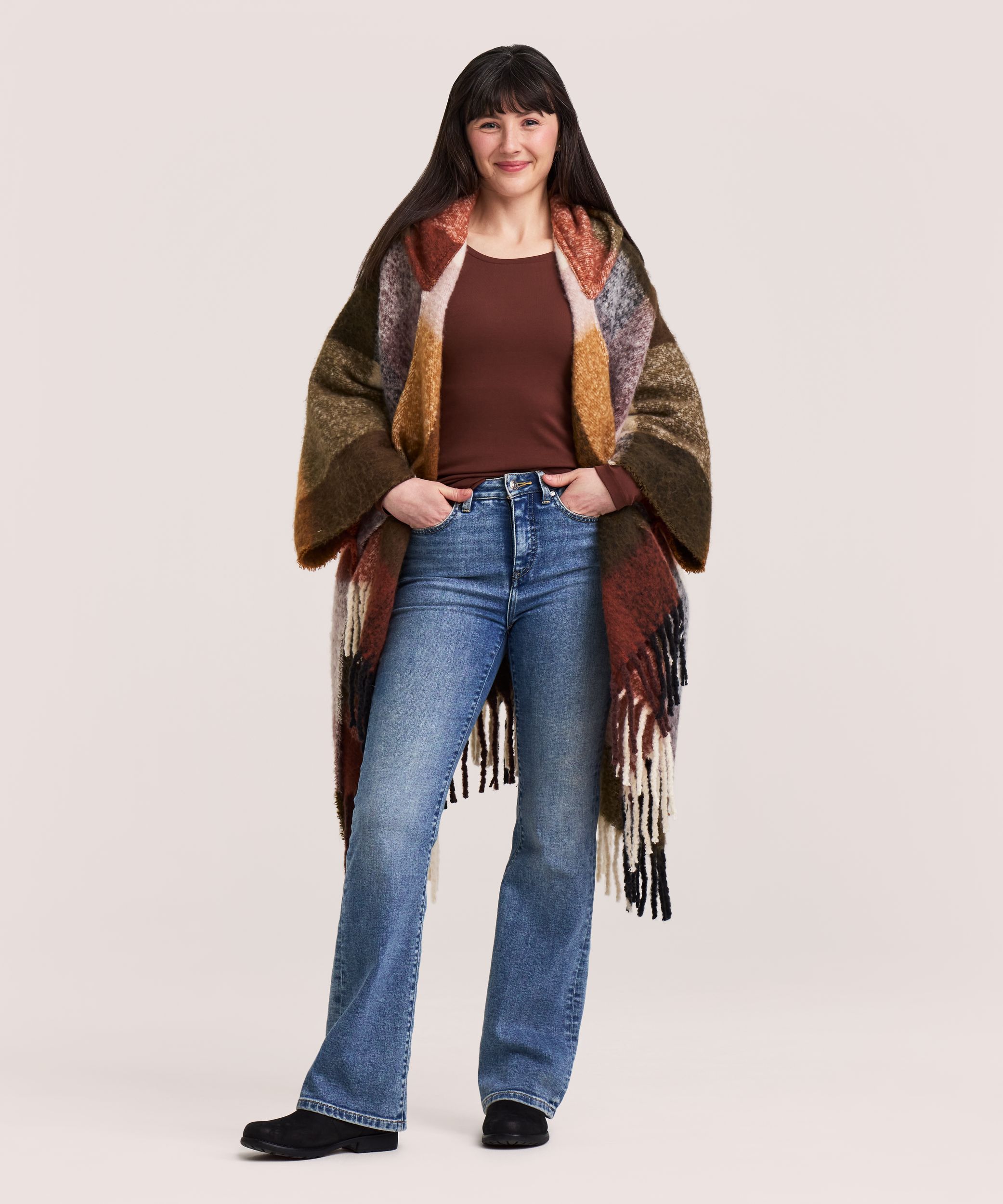 Denver Hayes Women's Hooded Shawl Ruana With Pockets