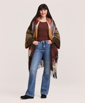 Denver Hayes Women's Hooded Shawl Ruana With Pockets