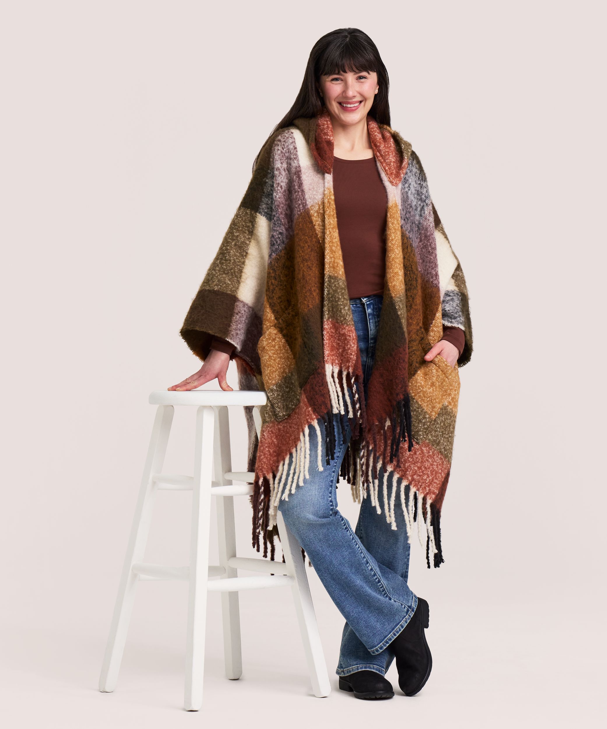 Denver Hayes Women's Hooded Shawl Ruana With Pockets