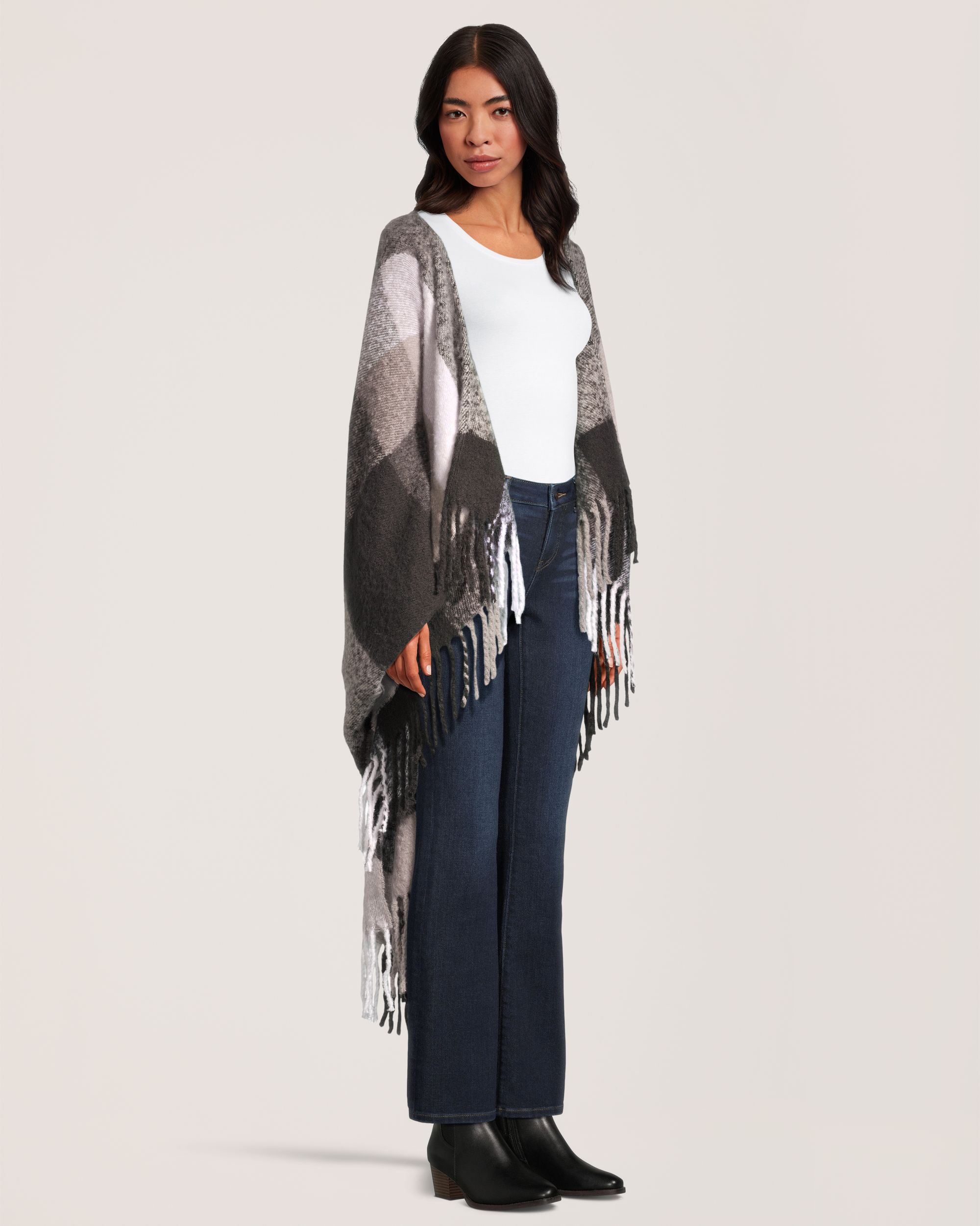 Denver Hayes Women's Hooded Shawl Ruana With Pockets